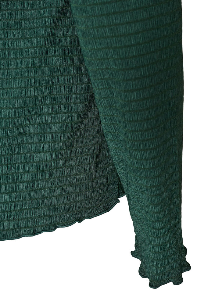 Blouse textur&eacute;e avec bords ondul&eacute;s, Vert fonc&eacute;, Packshot image number 3