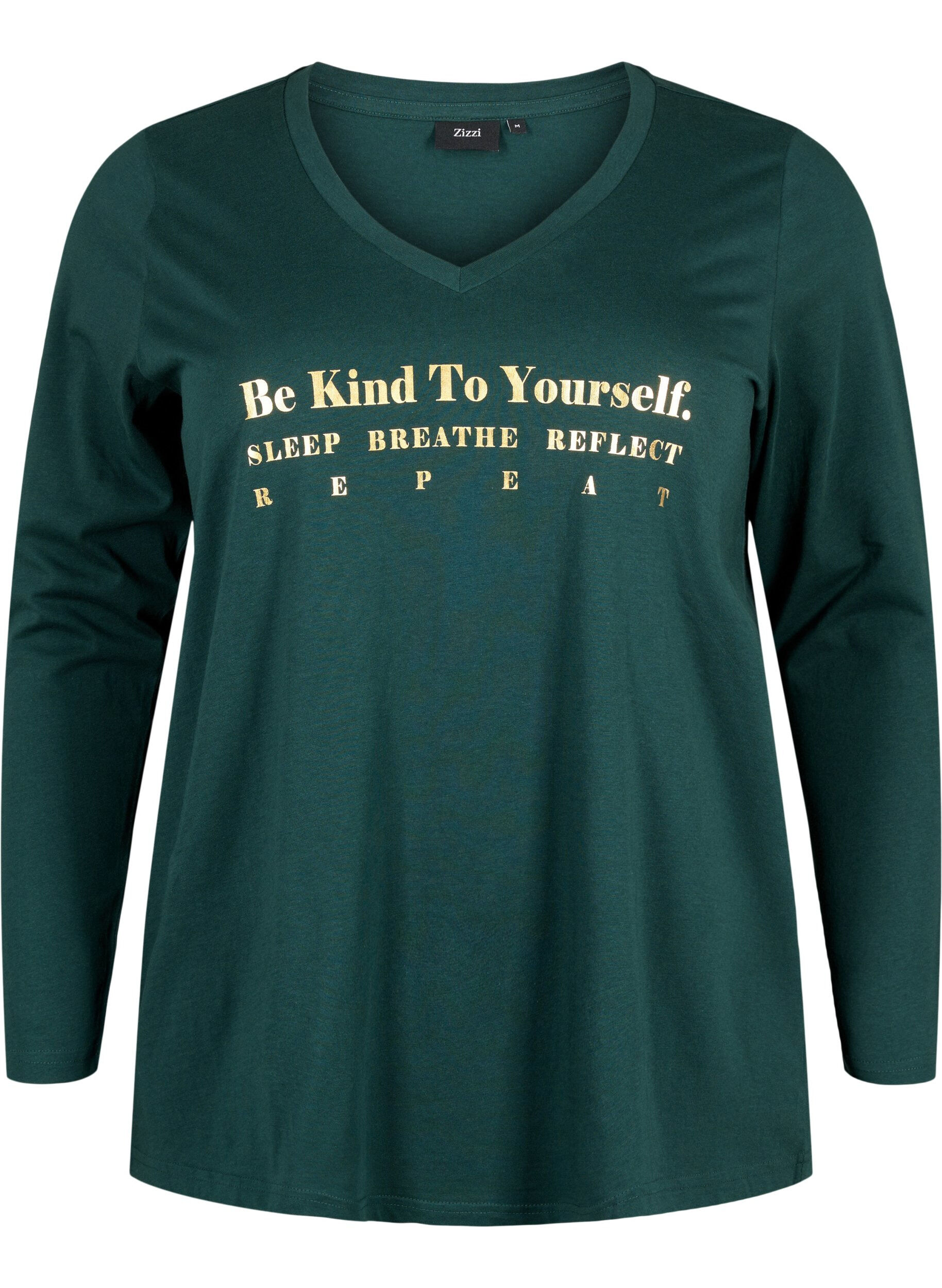 Zizzi Chemise de nuit en coton avec impression de texte, Scarab, Packshot image number 0