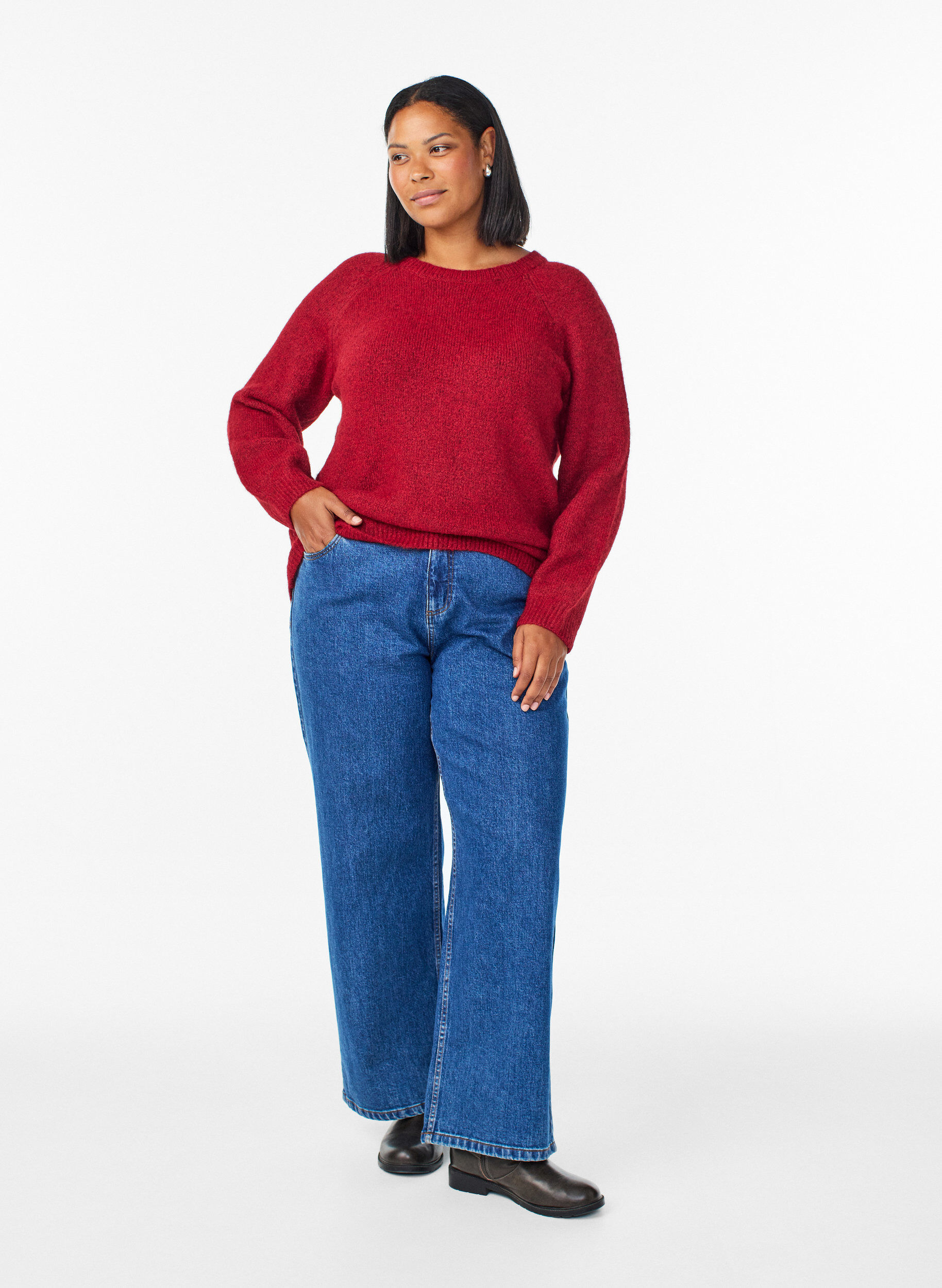 Zizzi Blouse en maille avec manches raglan, Bordeaux, Model image number 1