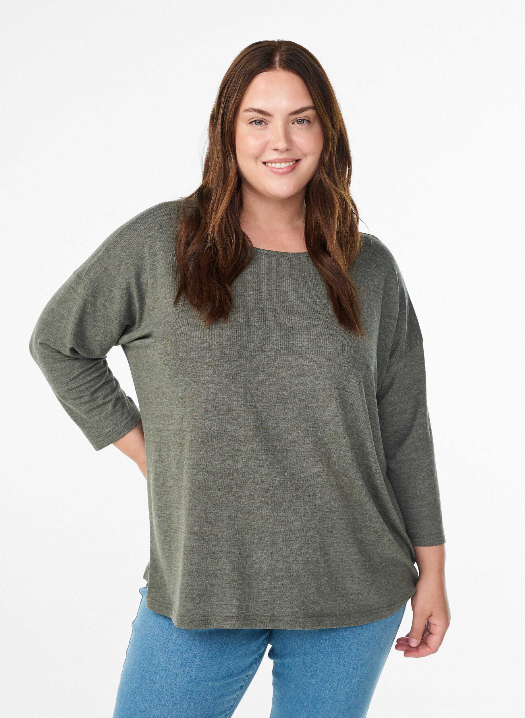 Blouse en jersey avec manches 3/4, Vert, Model