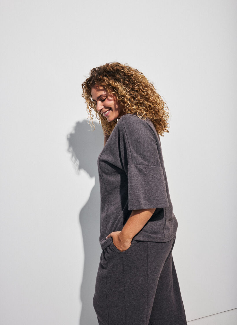 Blouse &agrave; coupe &eacute;vas&eacute;e en jersey &agrave; manches mi-longues, Gris anthracite, Model image number 2