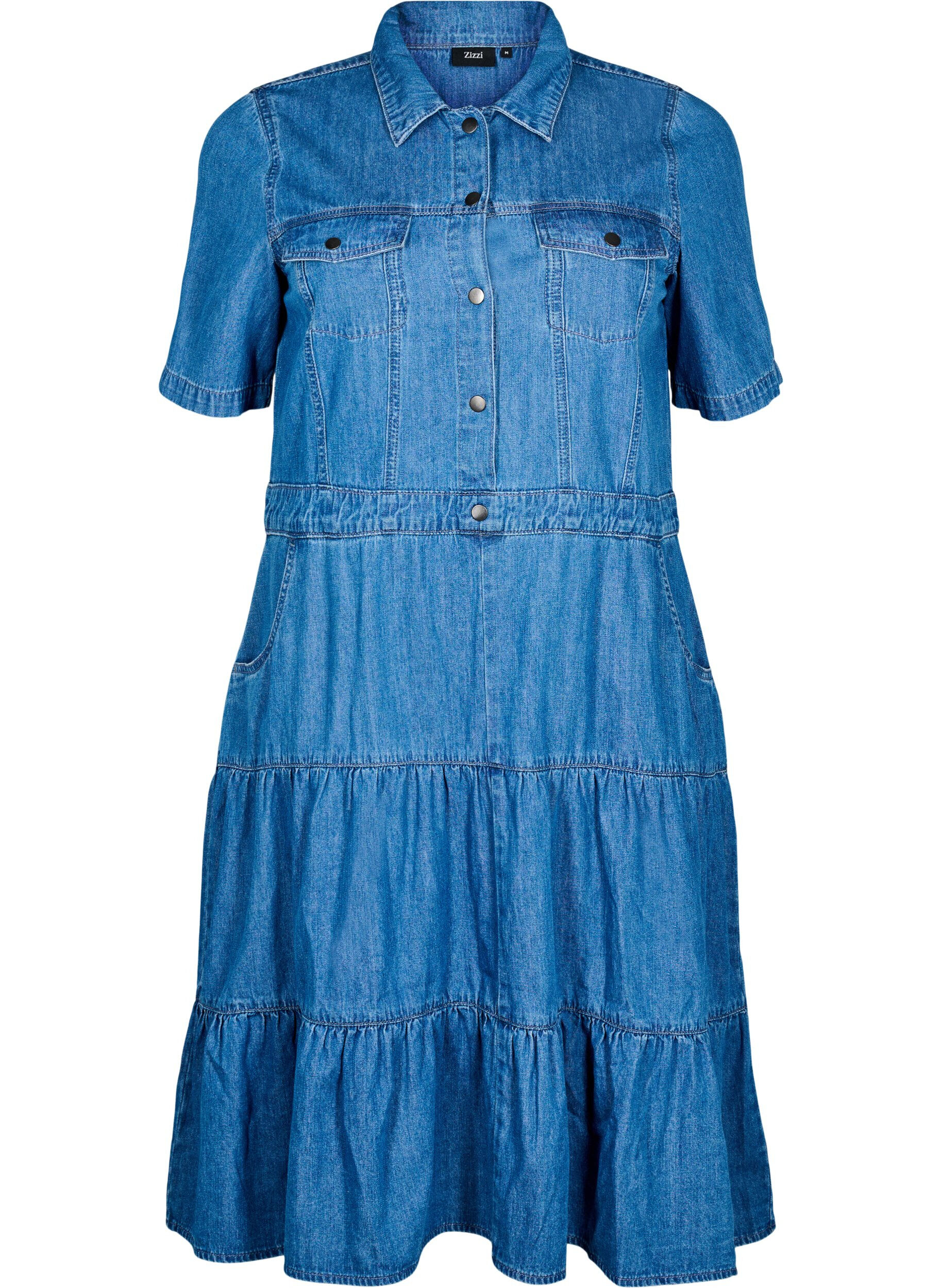 ZizziRobe midi en jean avec boutons et manches courtes, Bleu, Packshot image number 0