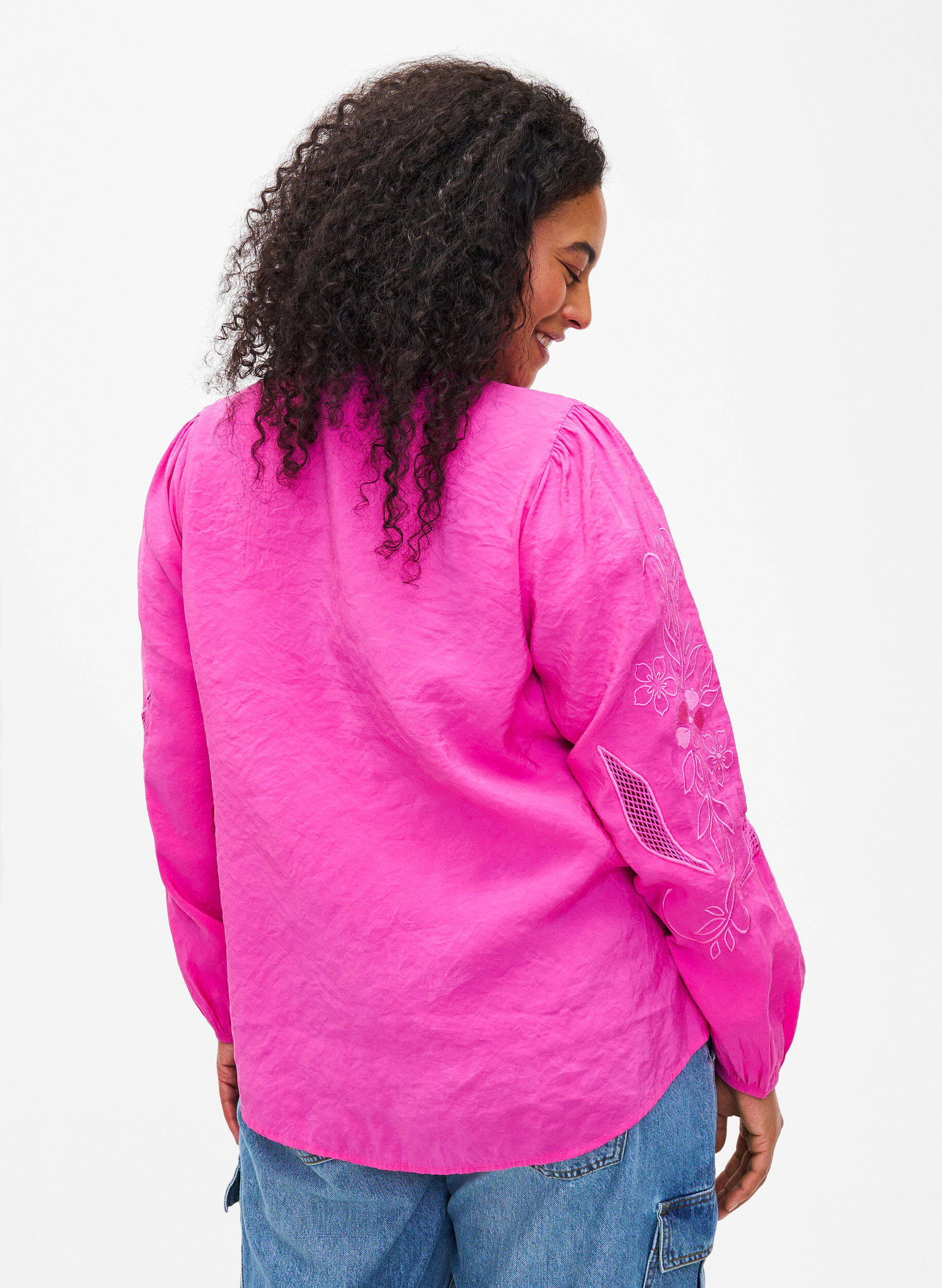 Zizzi Chemisier en TENCEL&trade; Modal avec des broderies, Phlox Pink, Model image number 1