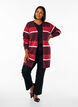 Cardigan long en tricot avec rayures larges, Bordeaux foncé, Model image number 1