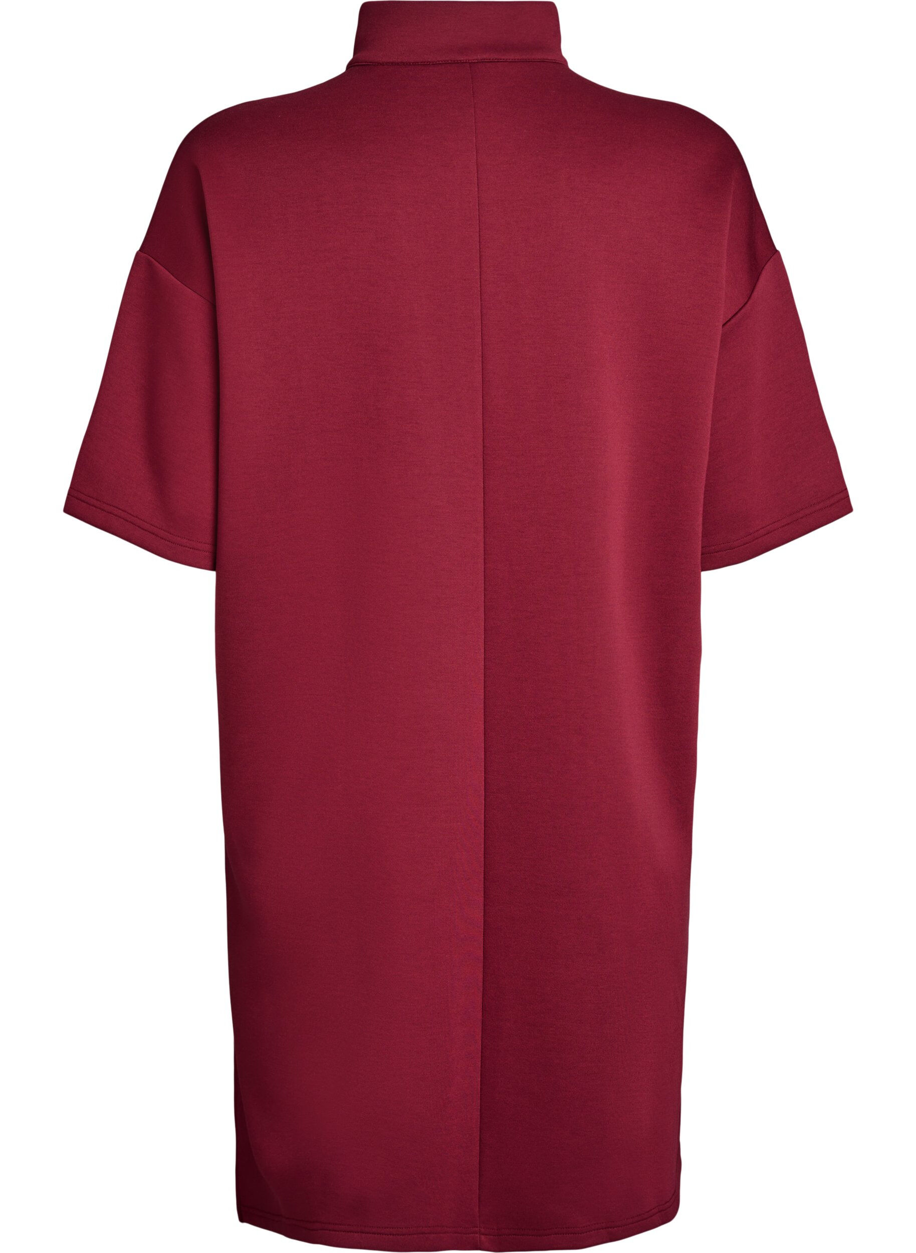 Zizzi Robe sweat courte avec col montant et zip, Bordeaux fonc&eacute;, Packshot image number 1