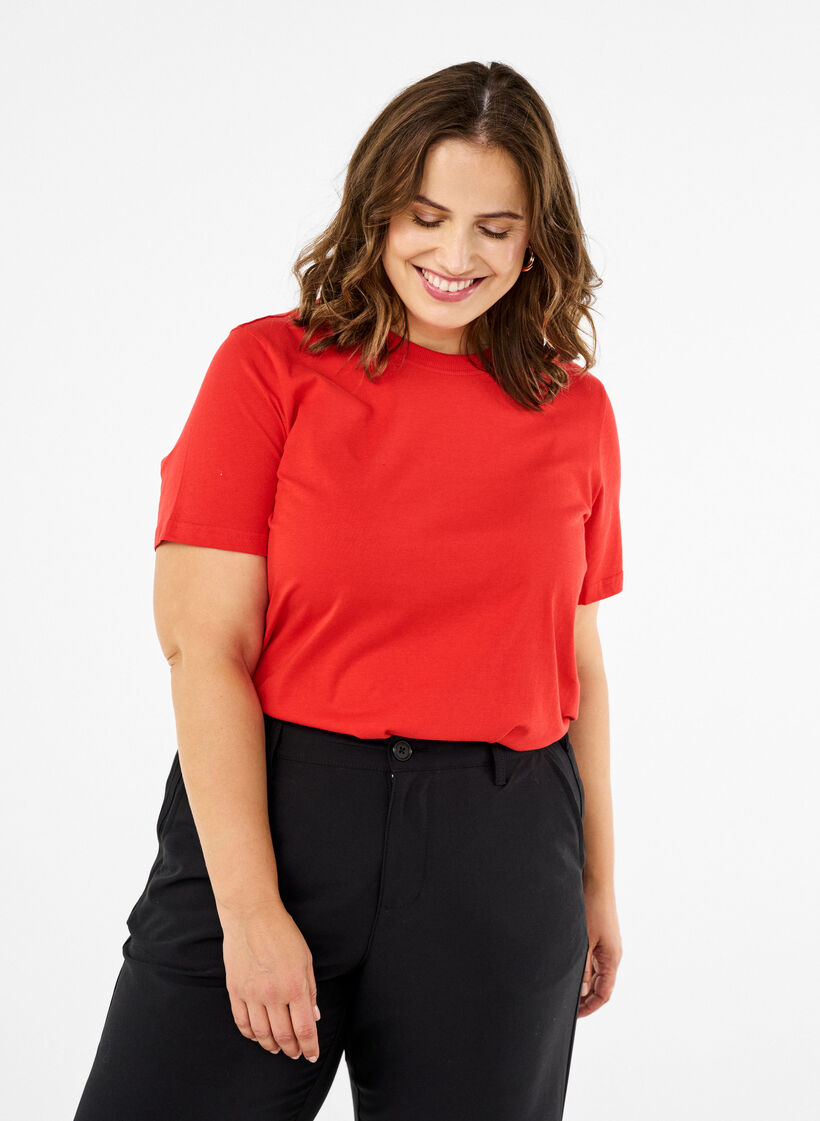 T-shirt basique en coton à col rond, Rouge, Model image number 0