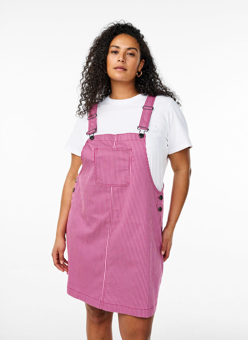 Robe salopette courte à rayures, Red Stripe, Model image number 0