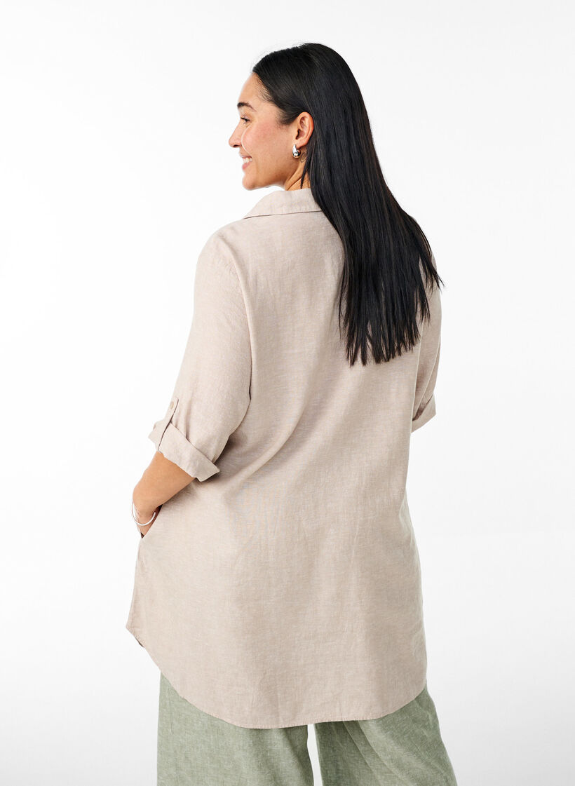 Tunique coupe trap&egrave;ze en lin et viscose, Beige, Model image number 2