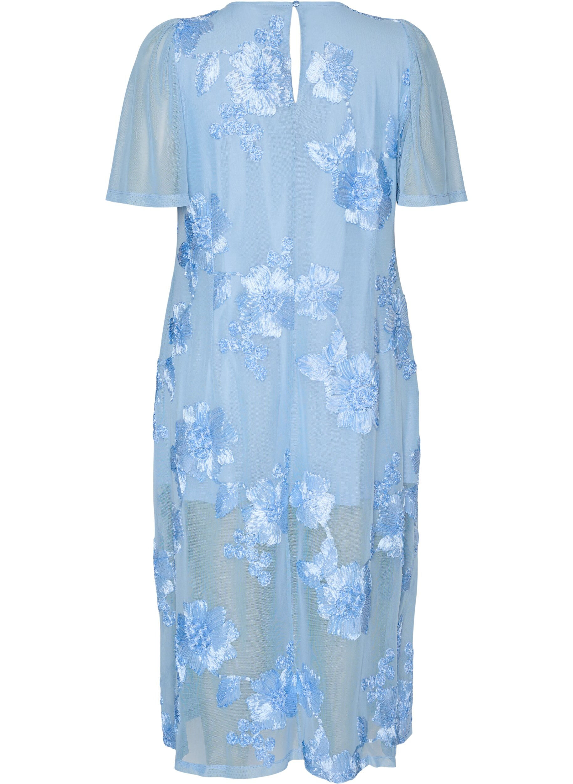 ZizziRobe en maille avec applications florales, Bleu Clair, Packshot image number 1