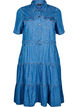 Robe midi en jean avec boutons et manches courtes, Bleu, Packshot image number 0