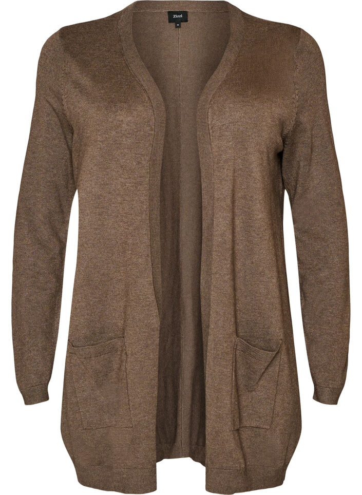 Long cardigan tricot&eacute; dans un m&eacute;lange de viscose, Marron, Packshot image number 0