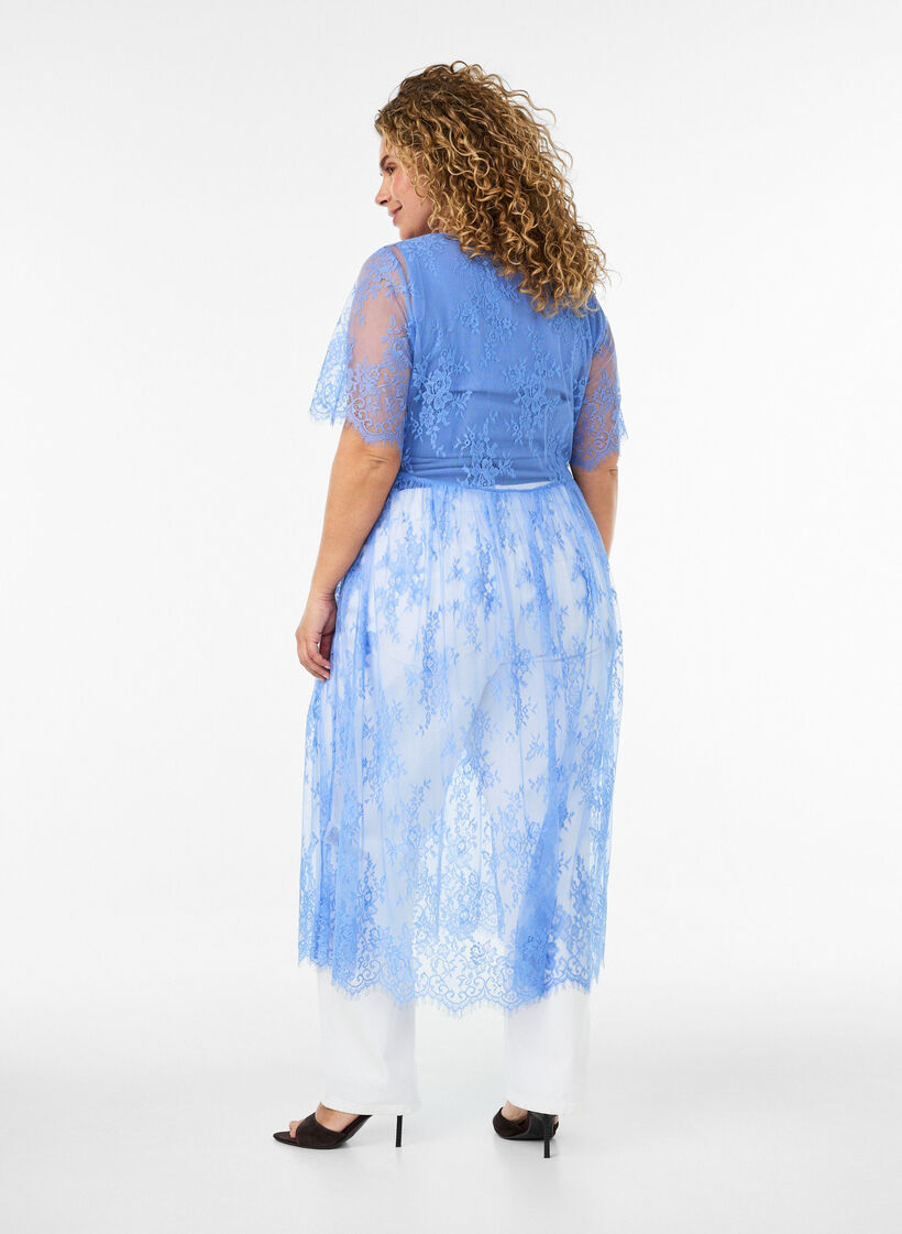 Robe mi-longue en dentelle transparente &agrave; manches courtes, Mauve, Model image number 1