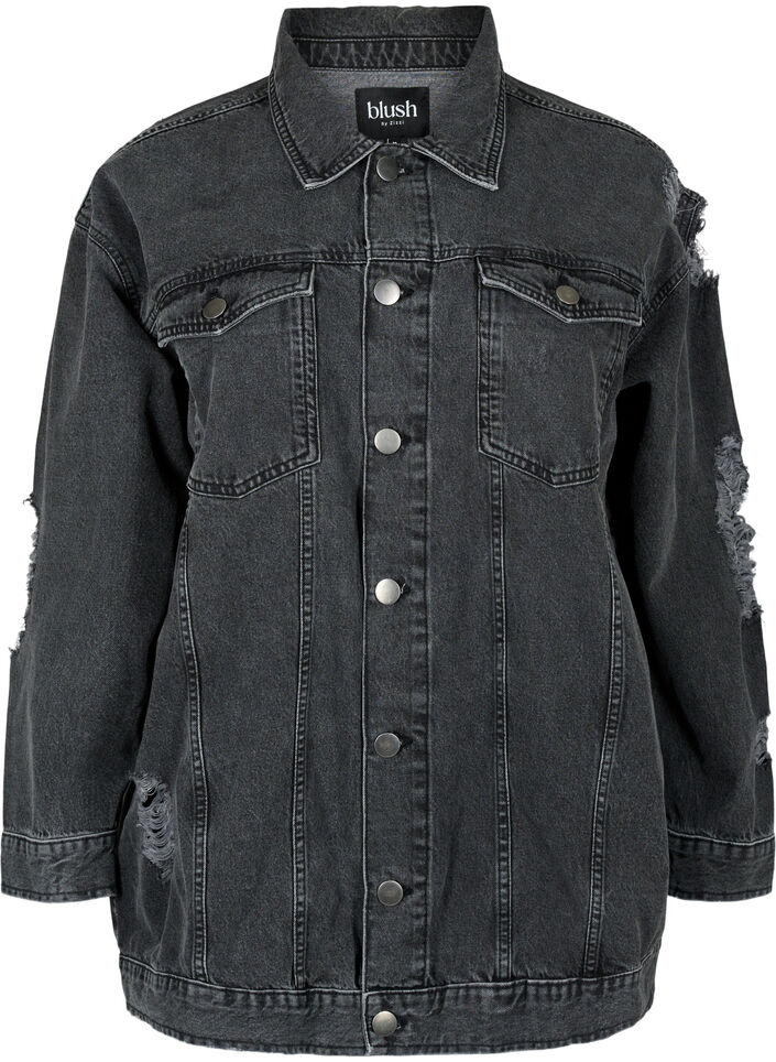 Veste en jean ample avec détails de fente, Dark Grey Denim, Packshot image number 0