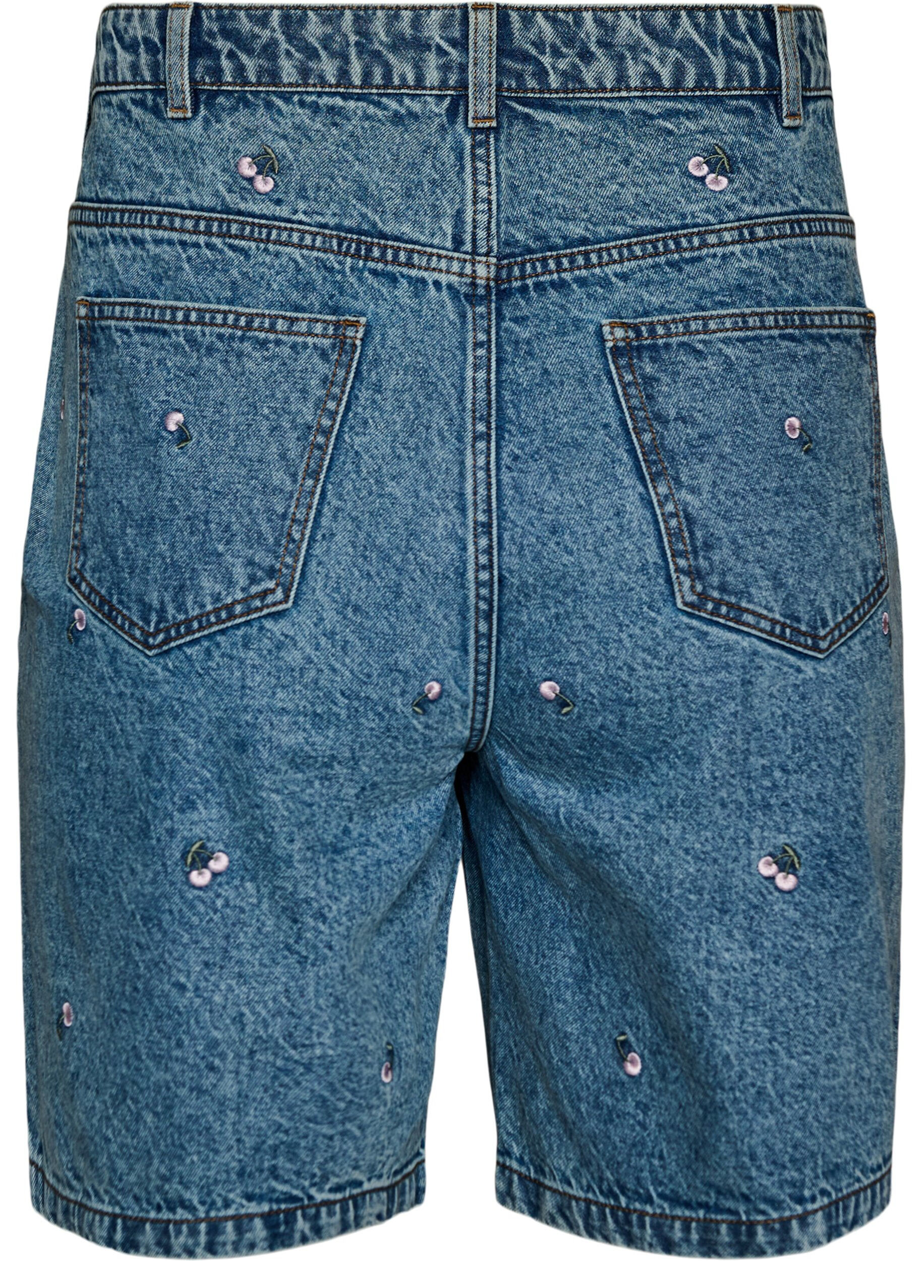 ZizziShort en jean taille haute avec des motifs brod&eacute;s, Bleu, Packshot image number 1