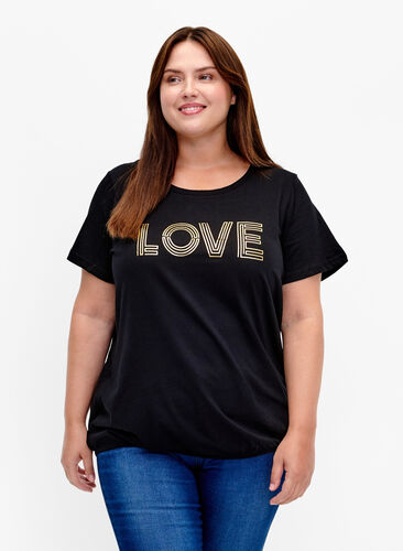 T-shirt en coton avec imprimé métallisé, Black W. Love, Model image number 0