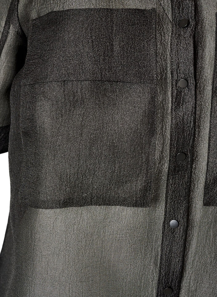 Chemise transparente &agrave; manches courtes avec poches poitrine, Noir, Packshot image number 3