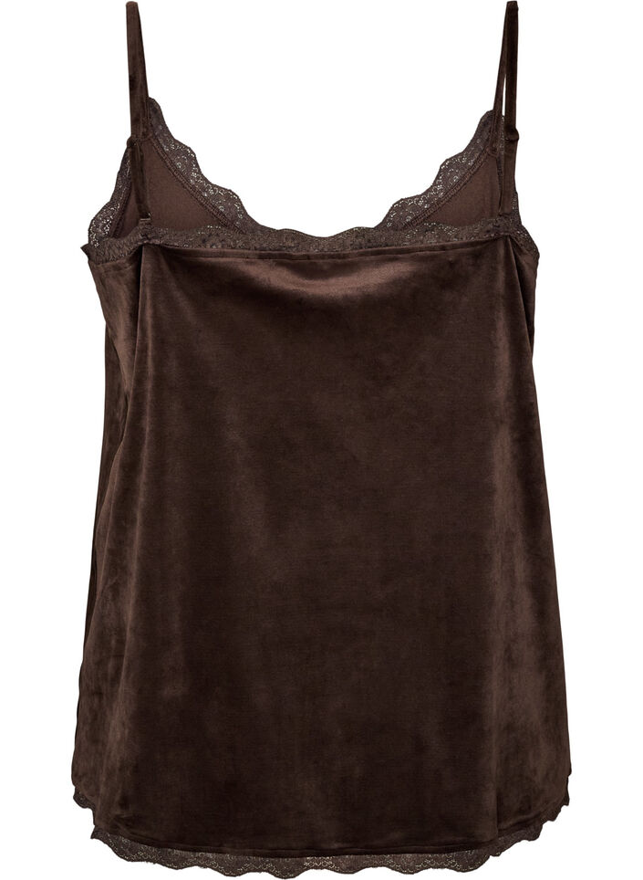 Top en velours avec bordure en dentelle, Marron, Packshot image number 1
