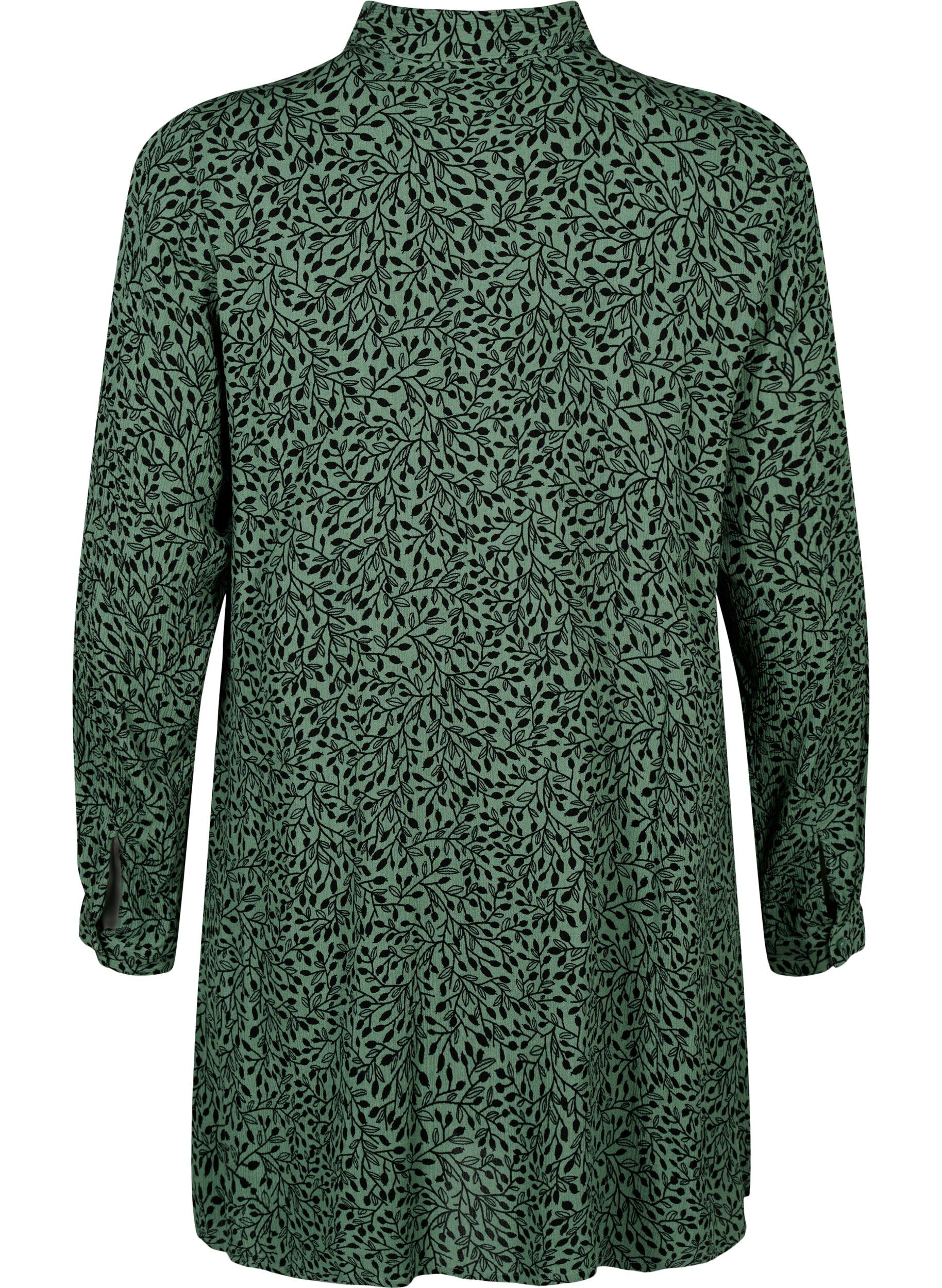 Zizzi Chemise longue imprim&eacute;e en viscose, Green AOP, Packshot image number 1