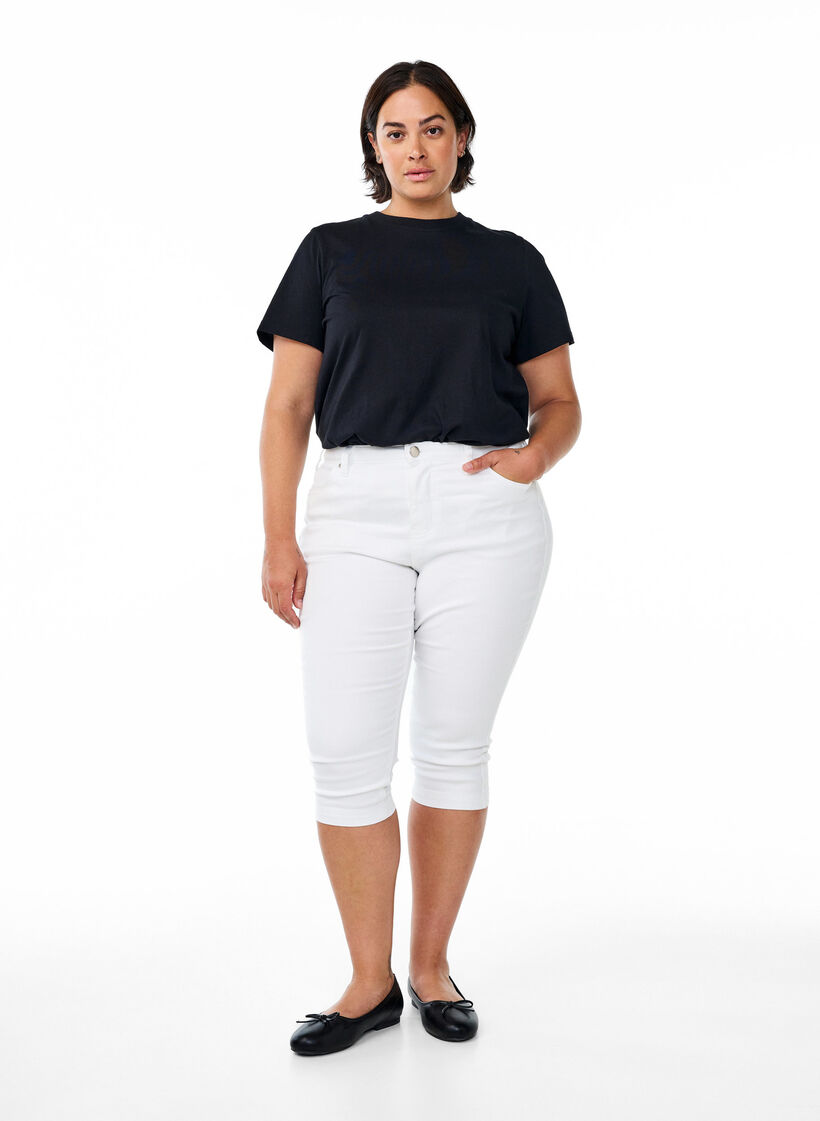 Jean capri Amy &agrave; taille haute et coupe super slim, Blanc, Model image number 0
