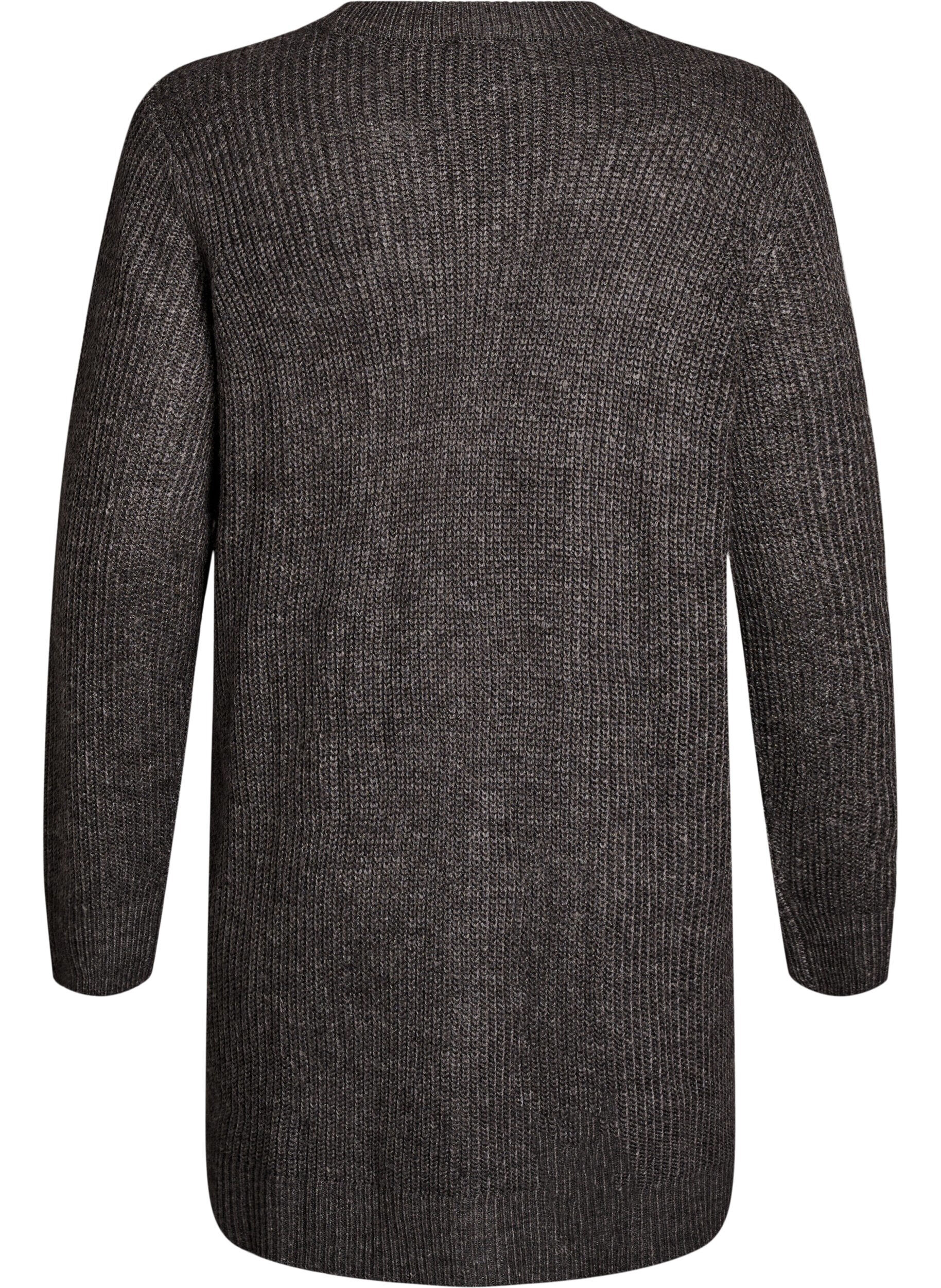 Zizzi FLASH - Cardigan long en maille c&ocirc;tel&eacute;e avec poches, Gris anthracite, Packshot image number 1