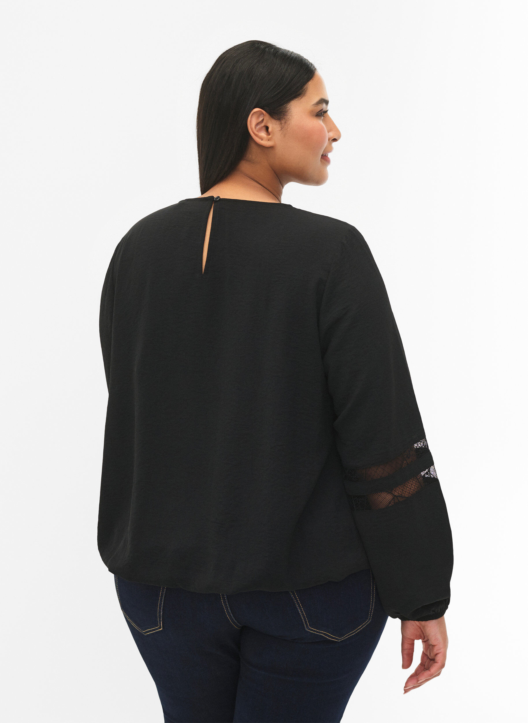Zizzi Blouse &agrave; manches longues avec de la dentelle, Black, Model image number 1