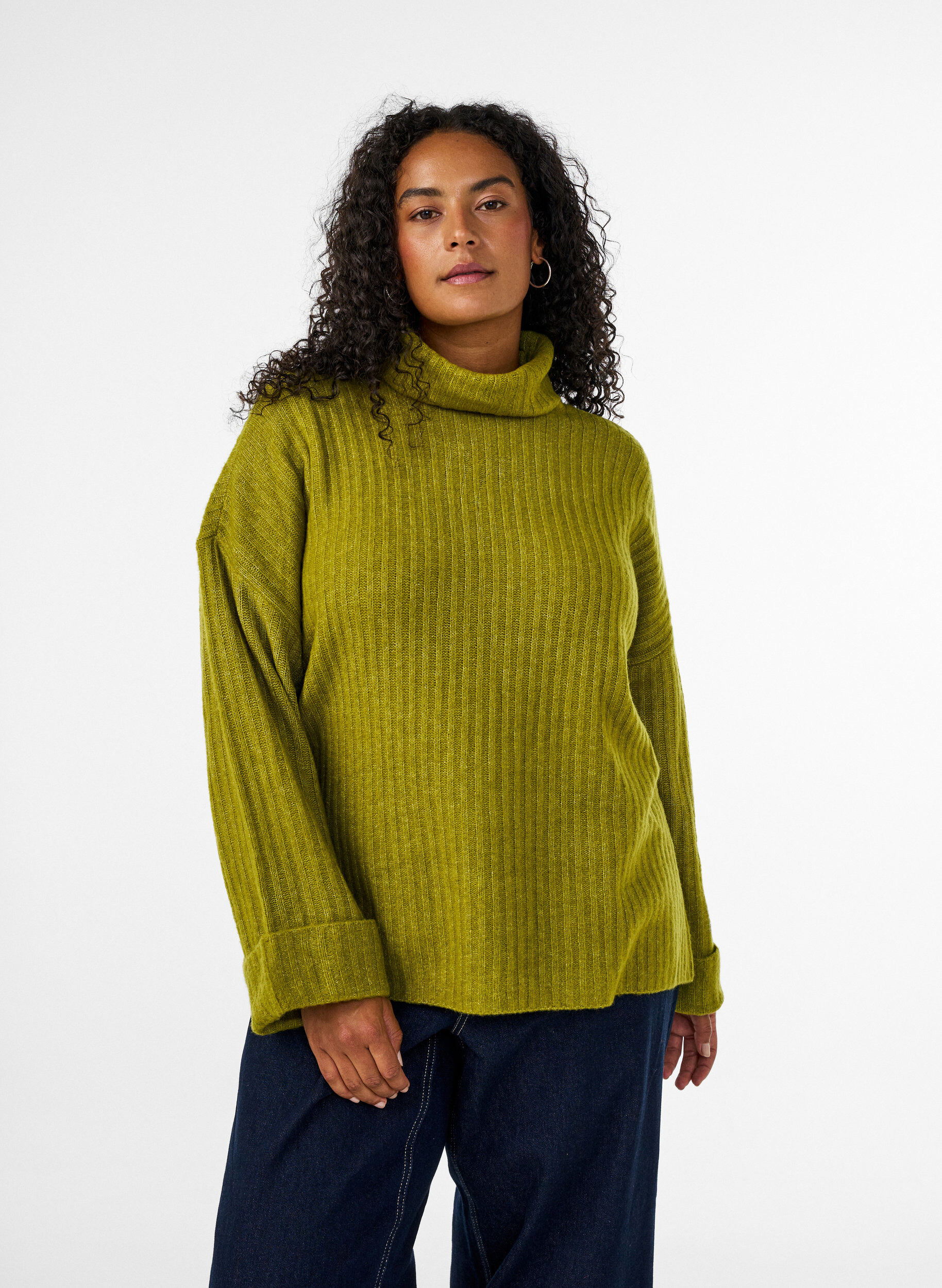 Top en maille avec col roul&eacute;, Vert clair, Model