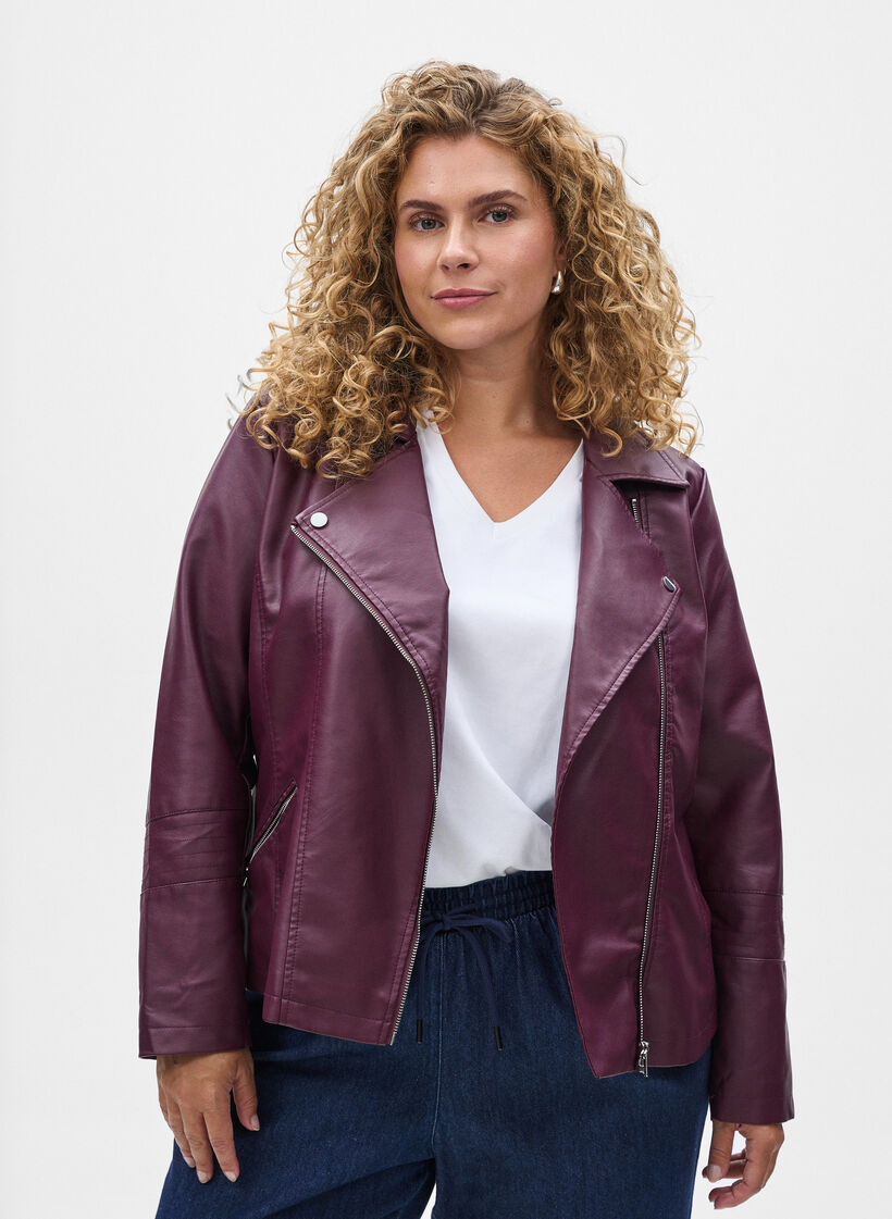 Perfecto en similicuir, Bordeaux fonc&eacute;, Model image number 0