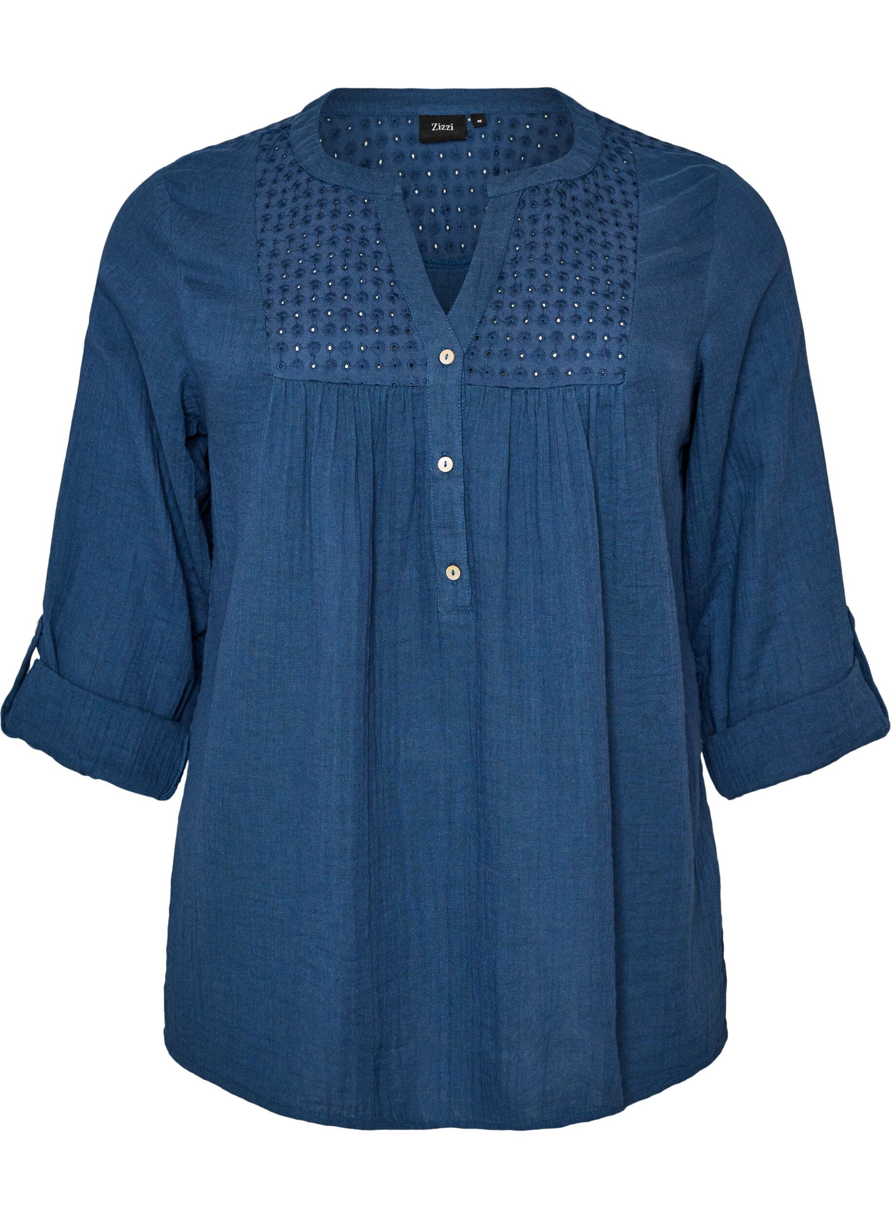 ZizziBlouse en mousseline de coton avec broderie anglaise, Bleu, Packshot image number 0