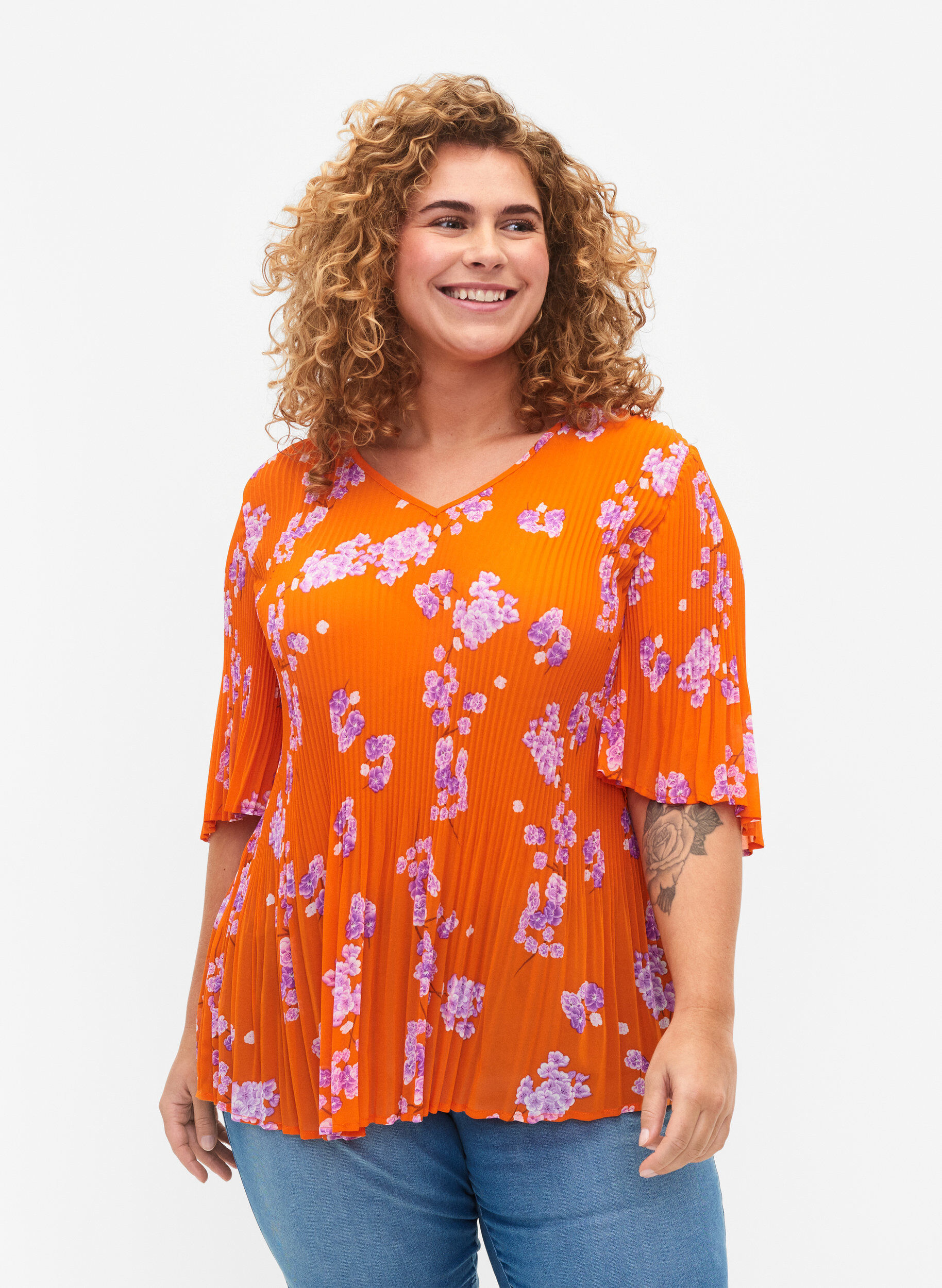 Zizzi Blouse &agrave; fleurs en pliss&eacute;, Exuberance Flower, Model image number 0