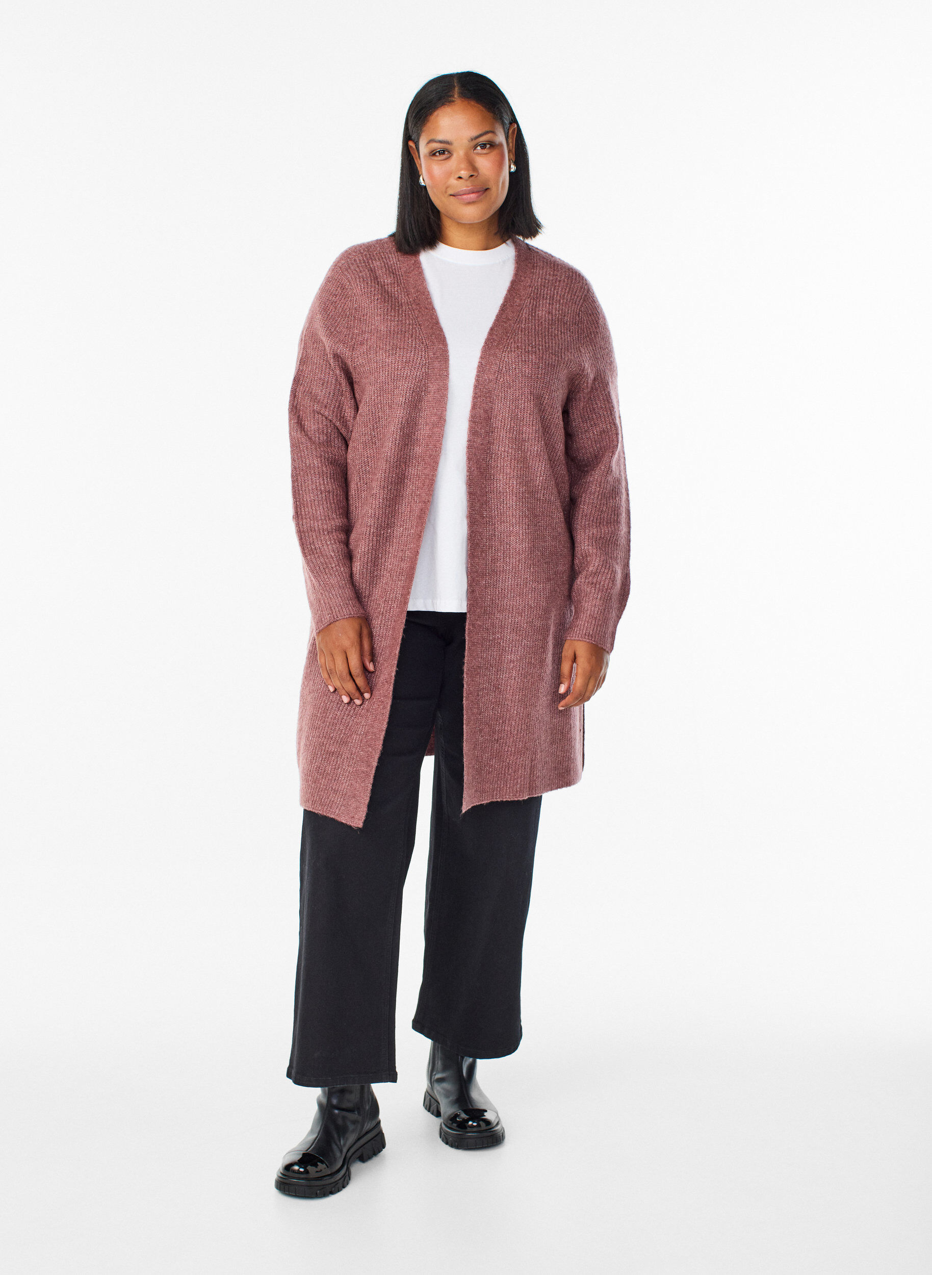 Zizzi FLASH - Cardigan long c&ocirc;tel&eacute; sans fermeture, Rose, Model image number 1