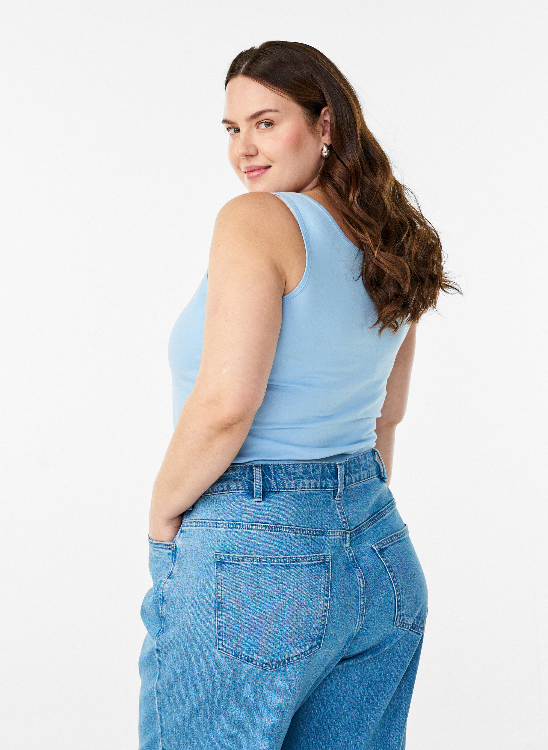 ZizziHaut basic uni en coton, Bleu Clair, Model image number 2