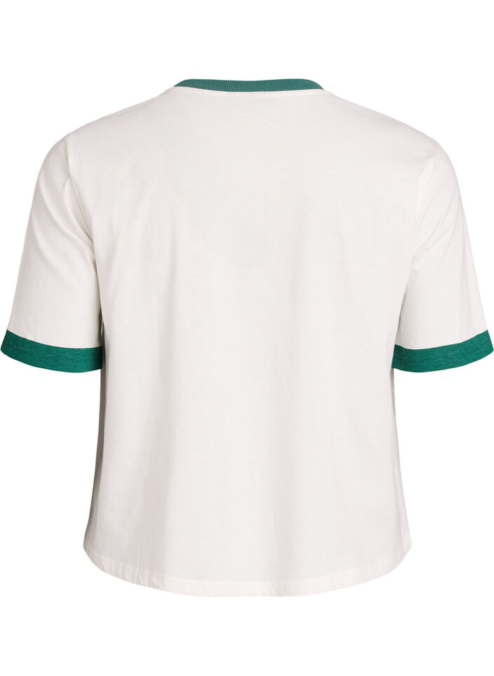 T-shirt en coton avec imprim&eacute; texte et coupe boxy, Blanc, Packshot image number 1