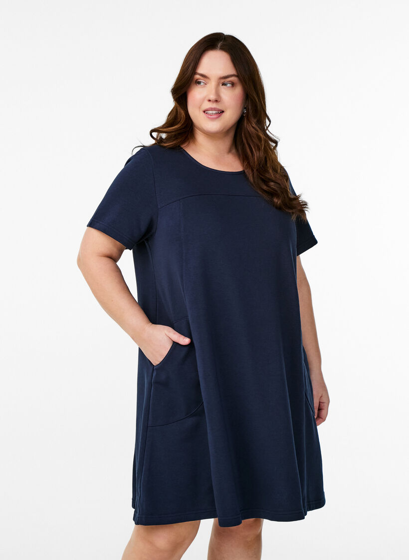 Robe en jersey à manches courtes et poches, Bleu, Model image number 0