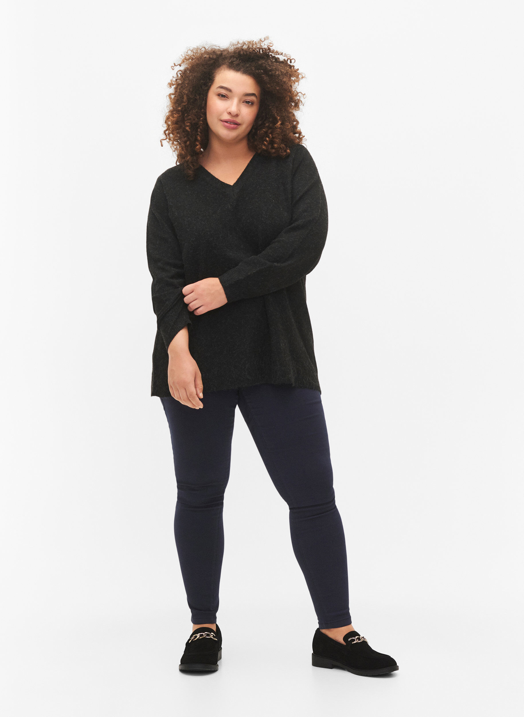 ZizziPull chin&eacute; &agrave; col en V, Dark Grey Melange, Model image number 2