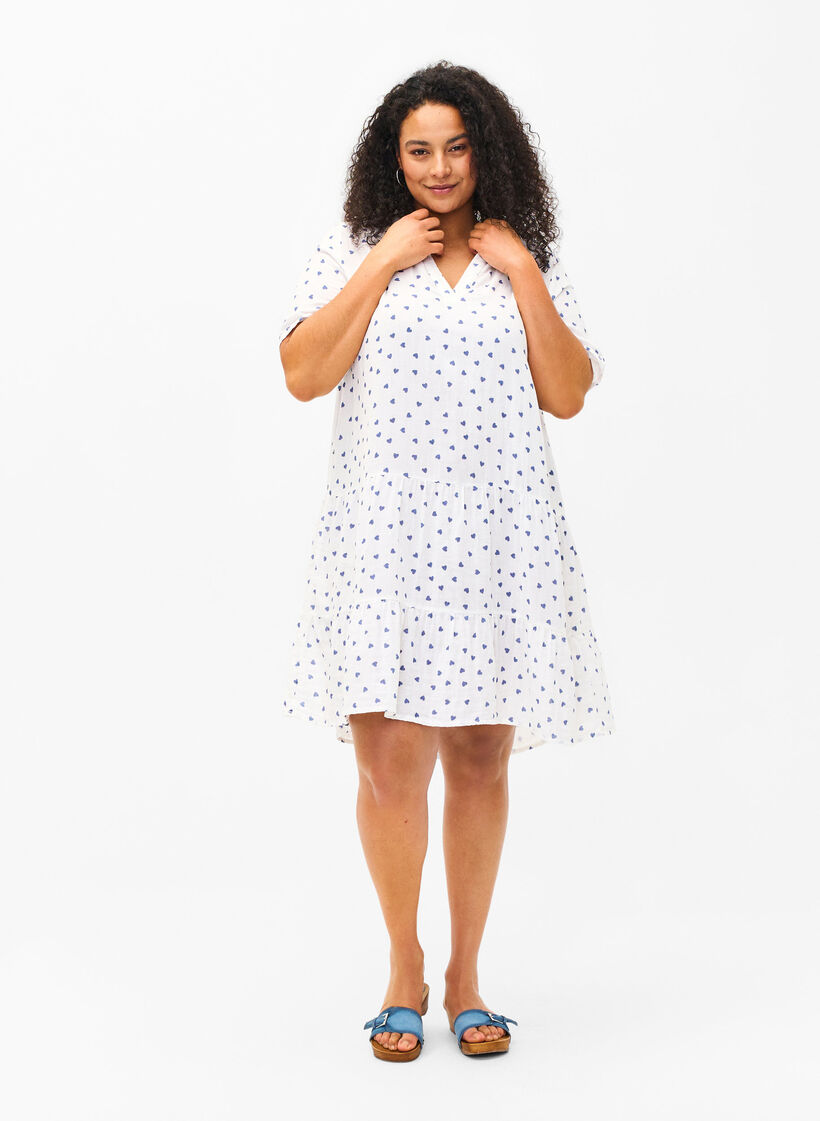 Robe en coton avec imprim&eacute; c&oelig;ur, Bright White Heart, Model image number 2