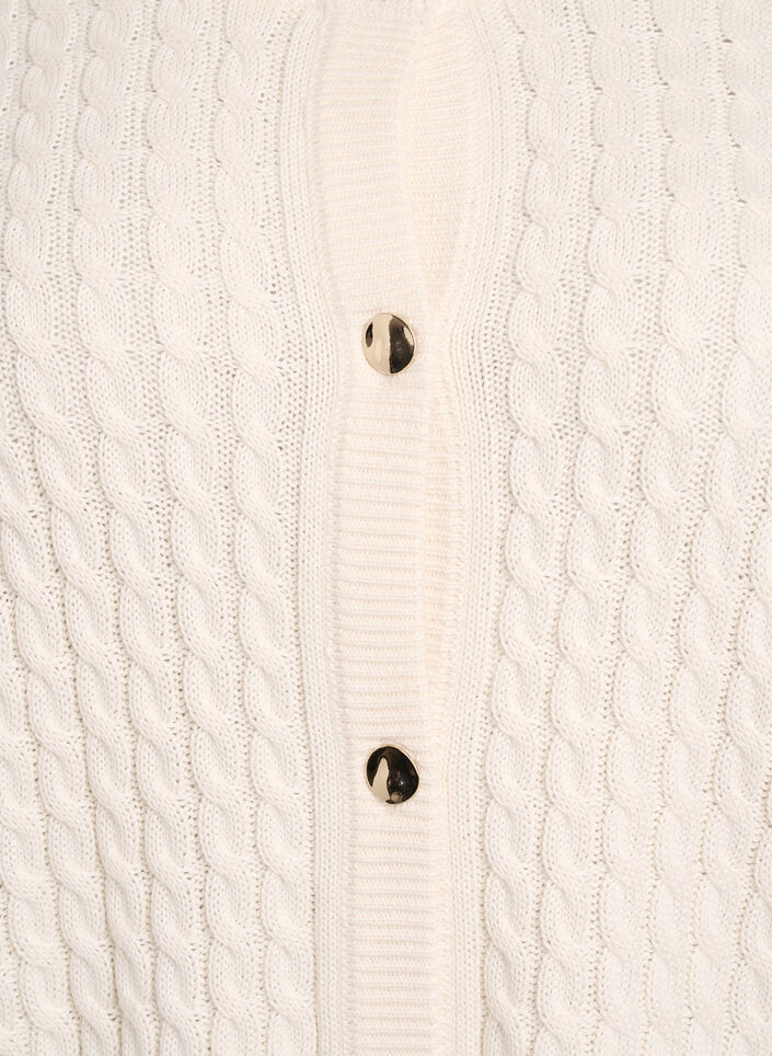 Cardigan en maille torsad&eacute;e avec boutons dor&eacute;s, Vanille, Packshot