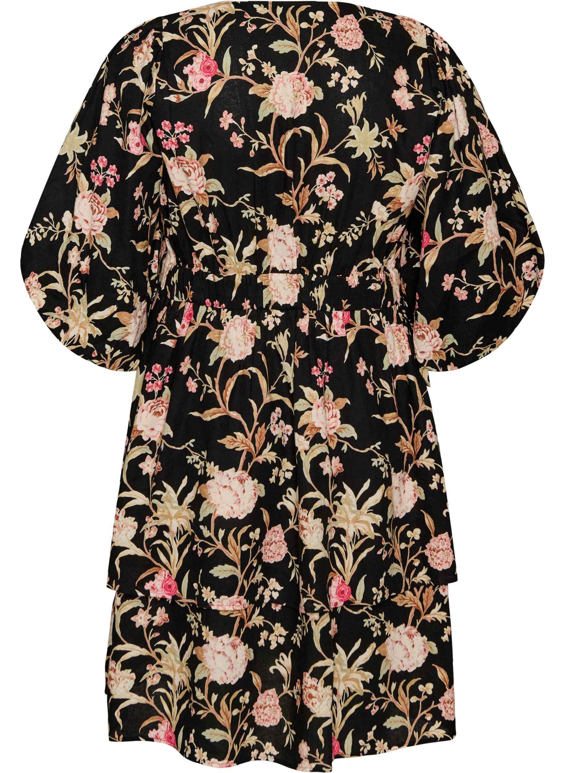 ZizziRobe fleurie en lin et viscose avec une taille empire, Noir, Packshot image number 1