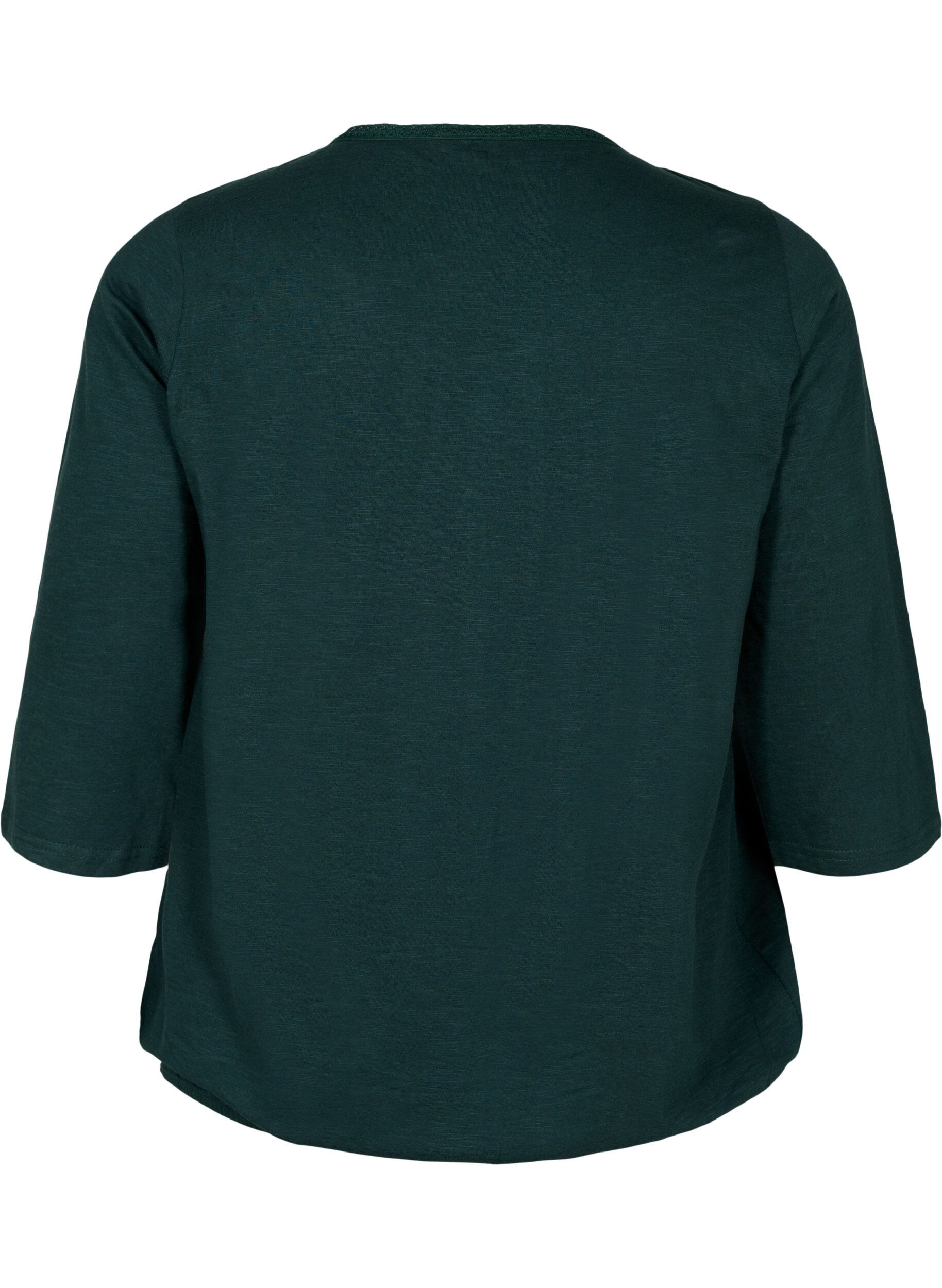 Zizzi Blouse en coton &agrave; manches 3/4, Scarab, Packshot image number 1