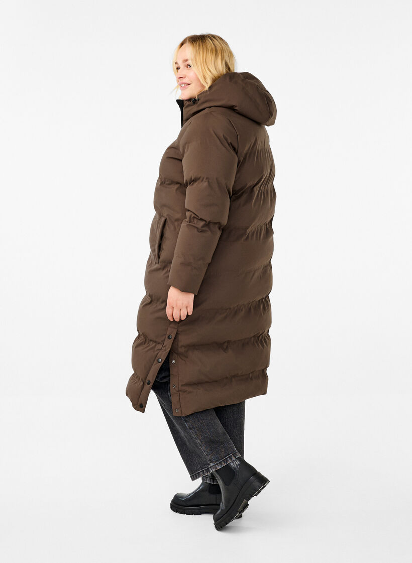 Manteau d'hiver long et matelassé avec capuche, Marron, Model image number 2