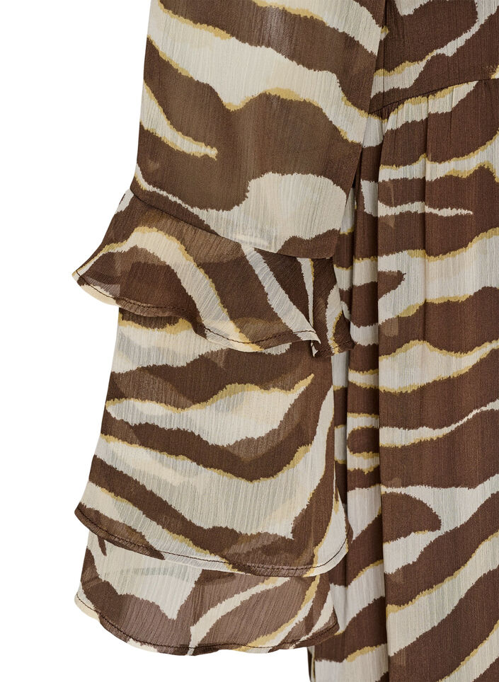 Robe midi avec volants et col en V, Marron, Packshot image number 3