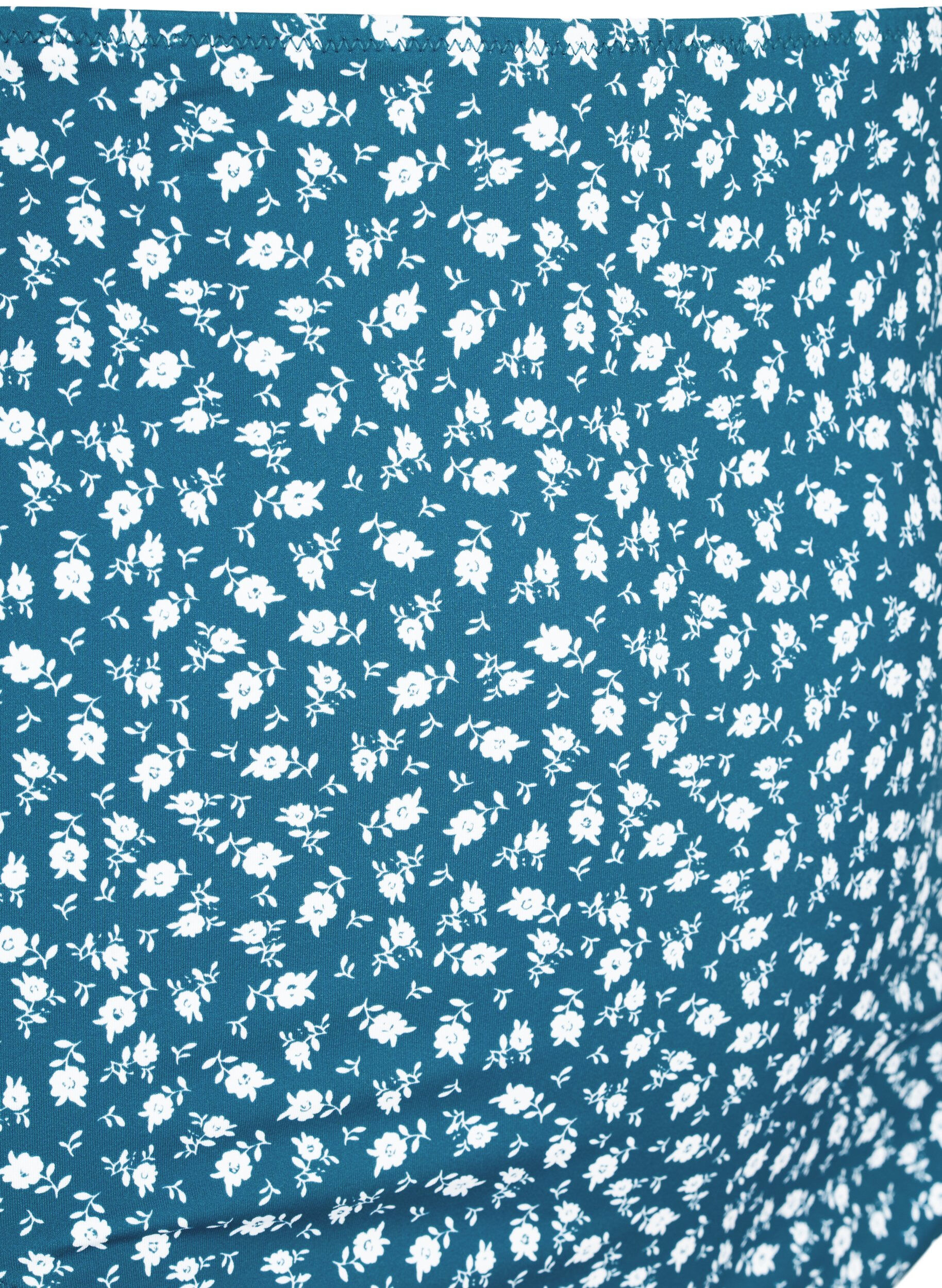 Zizzi Culotte de bikini taille tr&egrave;s haute &agrave; imprim&eacute; floral, Bleu p&eacute;trole, Packshot image number 2