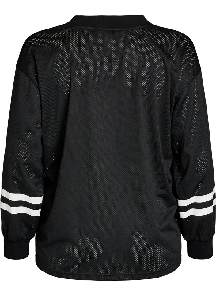 Haut sportif en maille avec imprim&eacute; texte, Noir, Packshot image number 1