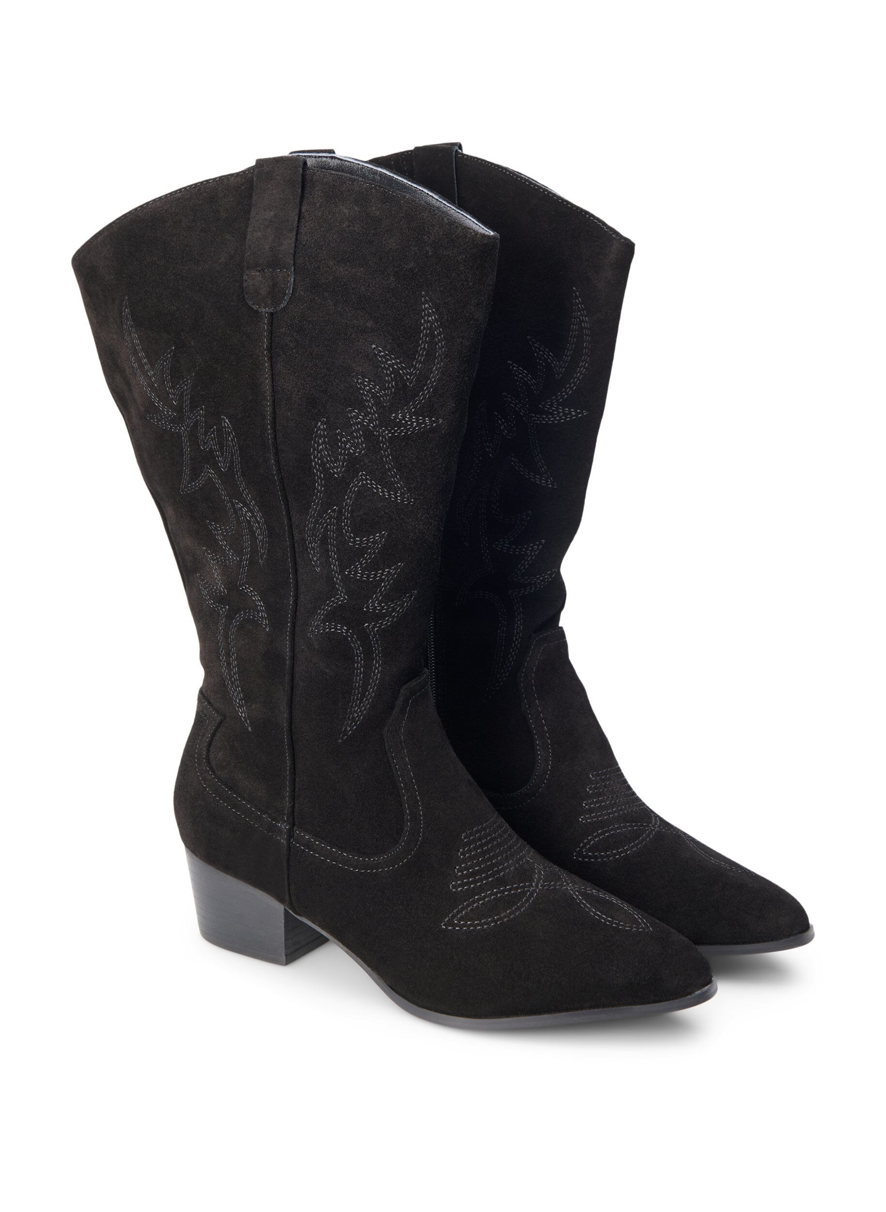 Zizzi Large &ndash; Bottes de cowboy en daim, Black, Packshot image number 1