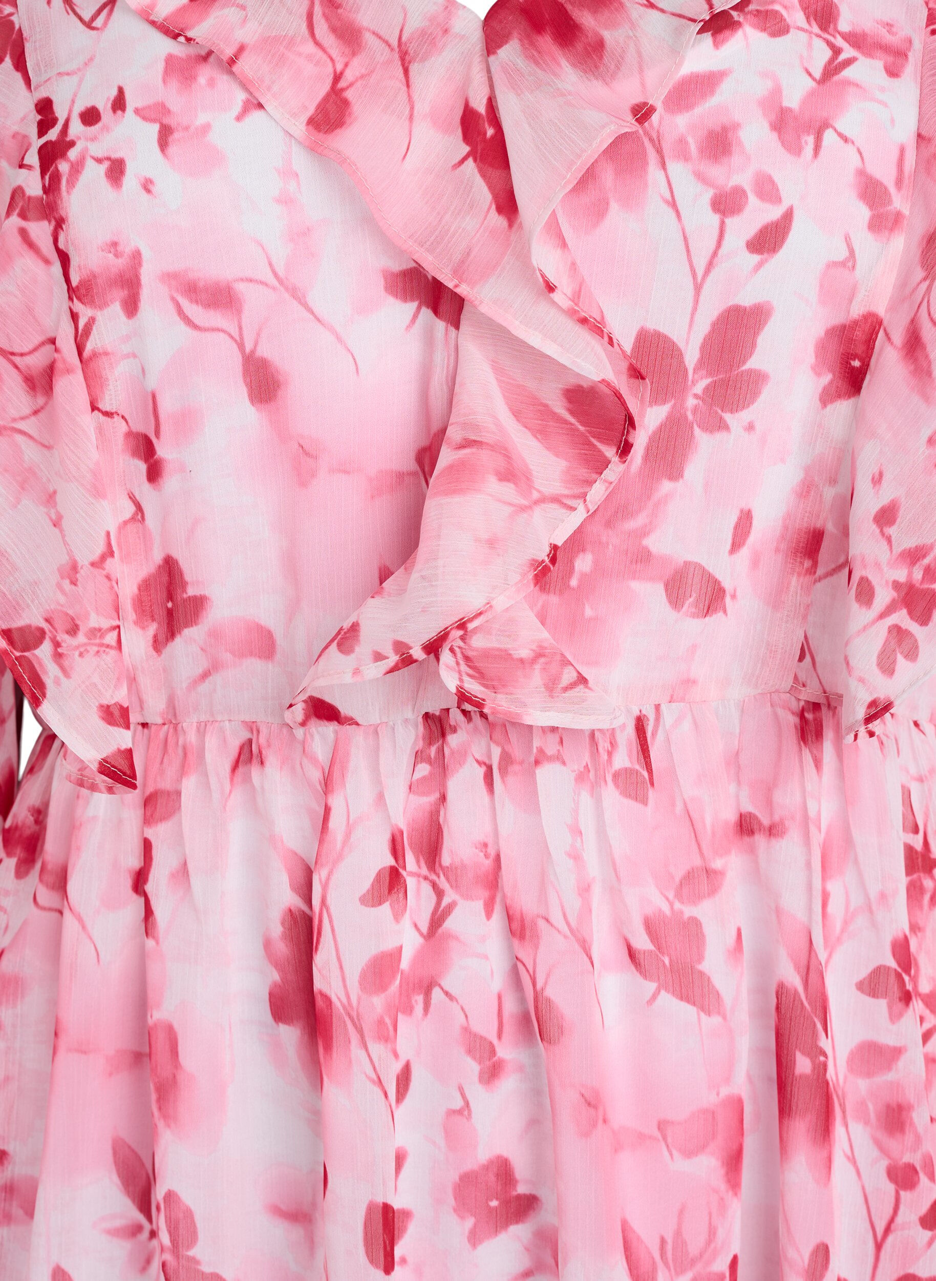 ZizziRobe en chiffon fleuri avec volants et manches longues, Rose, Packshot image number 2