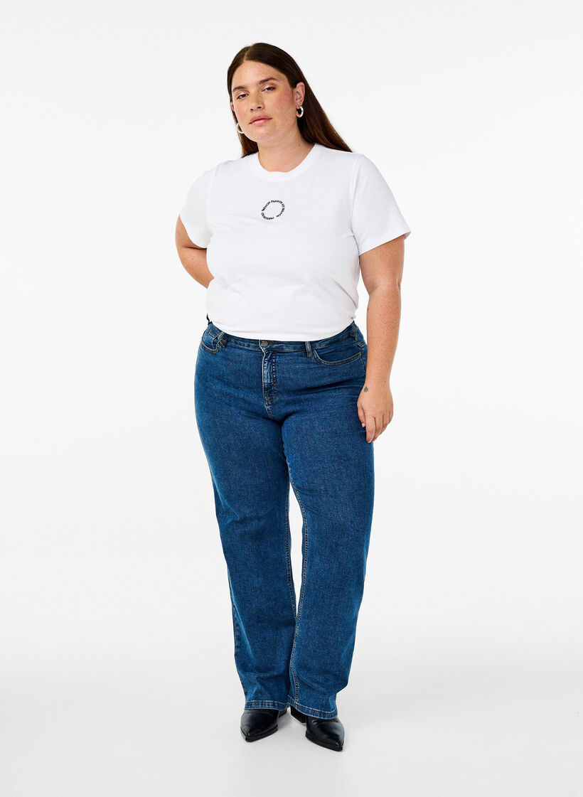 T-shirt en coton à détail de broderie, Blanc, Model image number 1