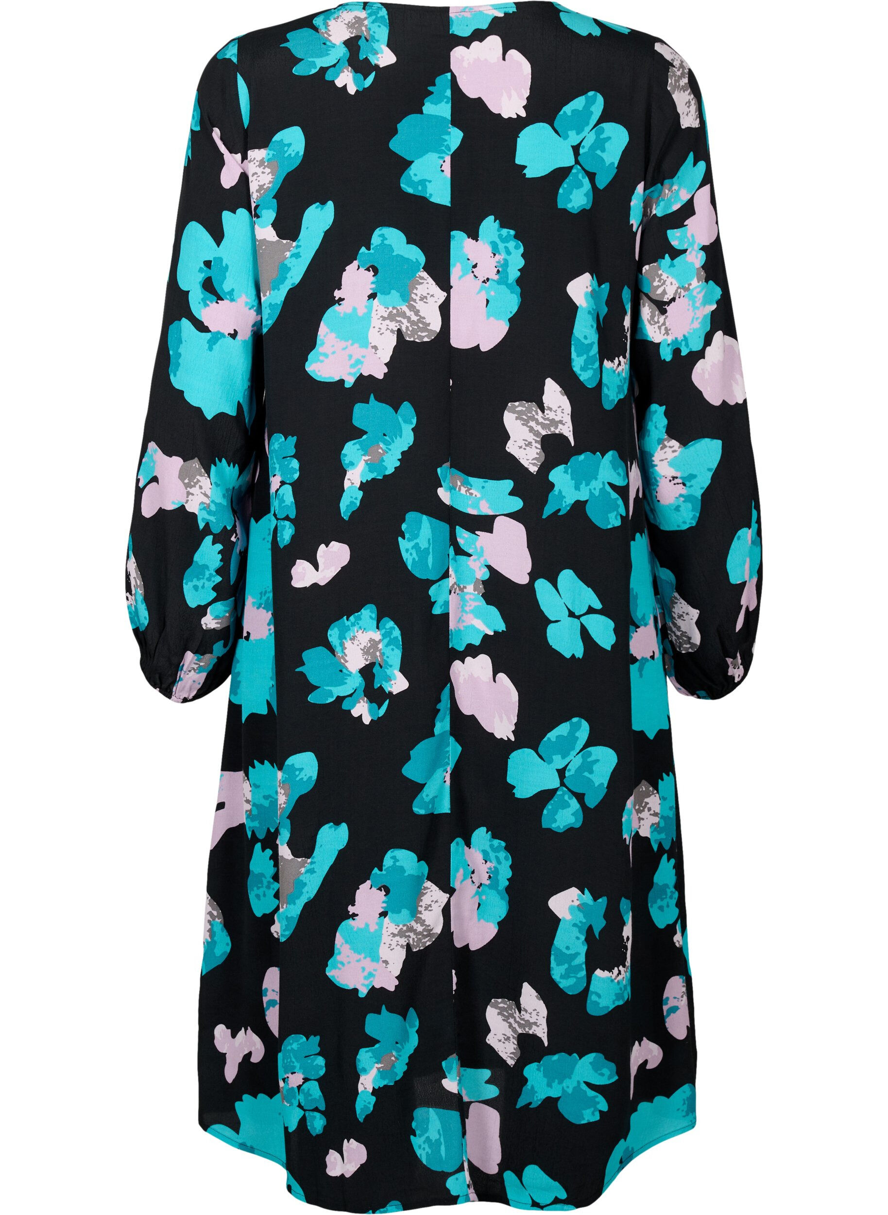 Zizzi Robes en viscose &agrave; manches longues avec imprim&eacute;, Blue AOP, Packshot image number 1