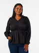 Blouse brillante en viscose &agrave; effet p&eacute;plum, Noir, Model image number 0