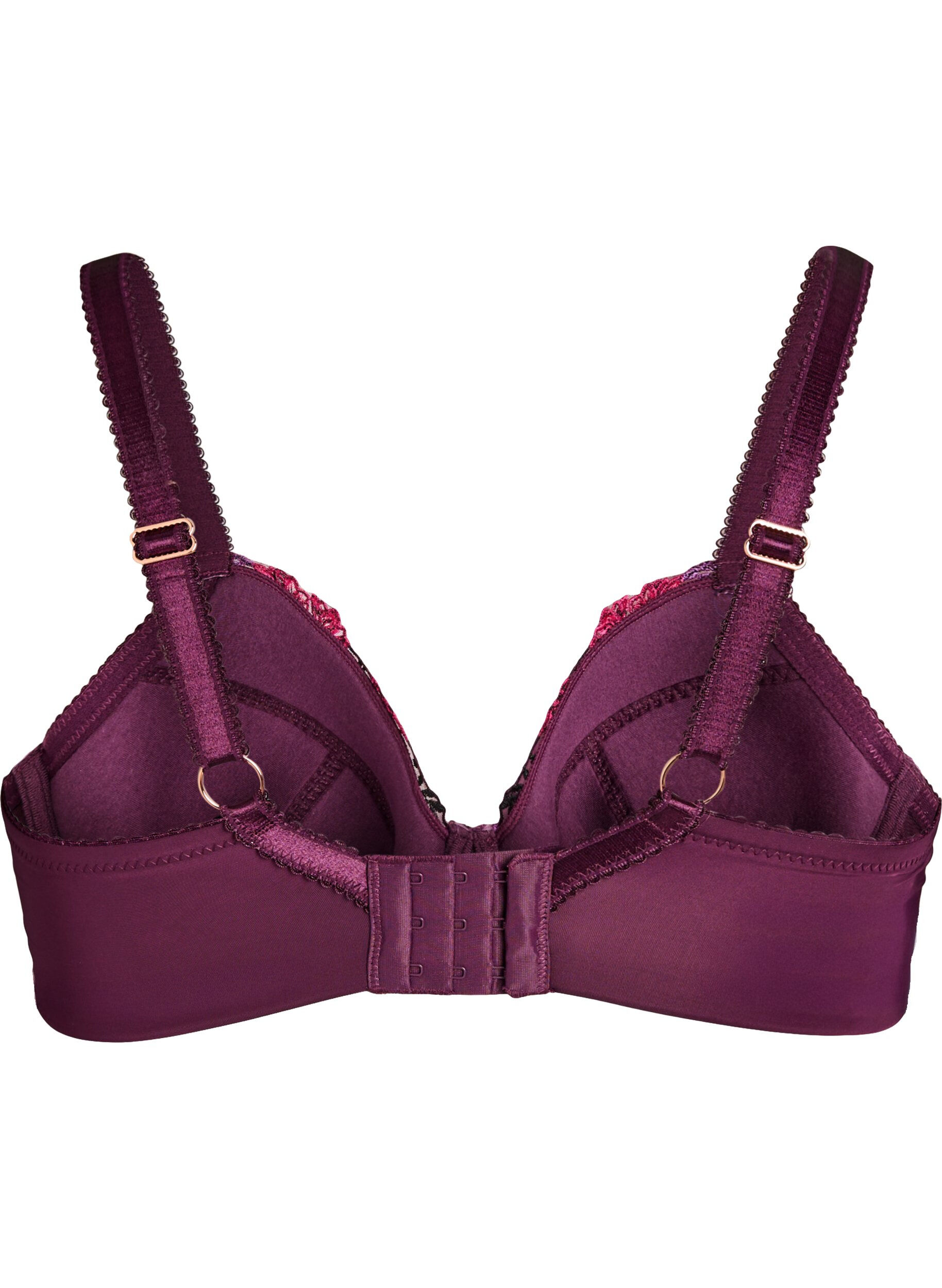 Zizzi Soutien-gorge rembourr&eacute; avec broderie florale, Violet, Packshot image number 1