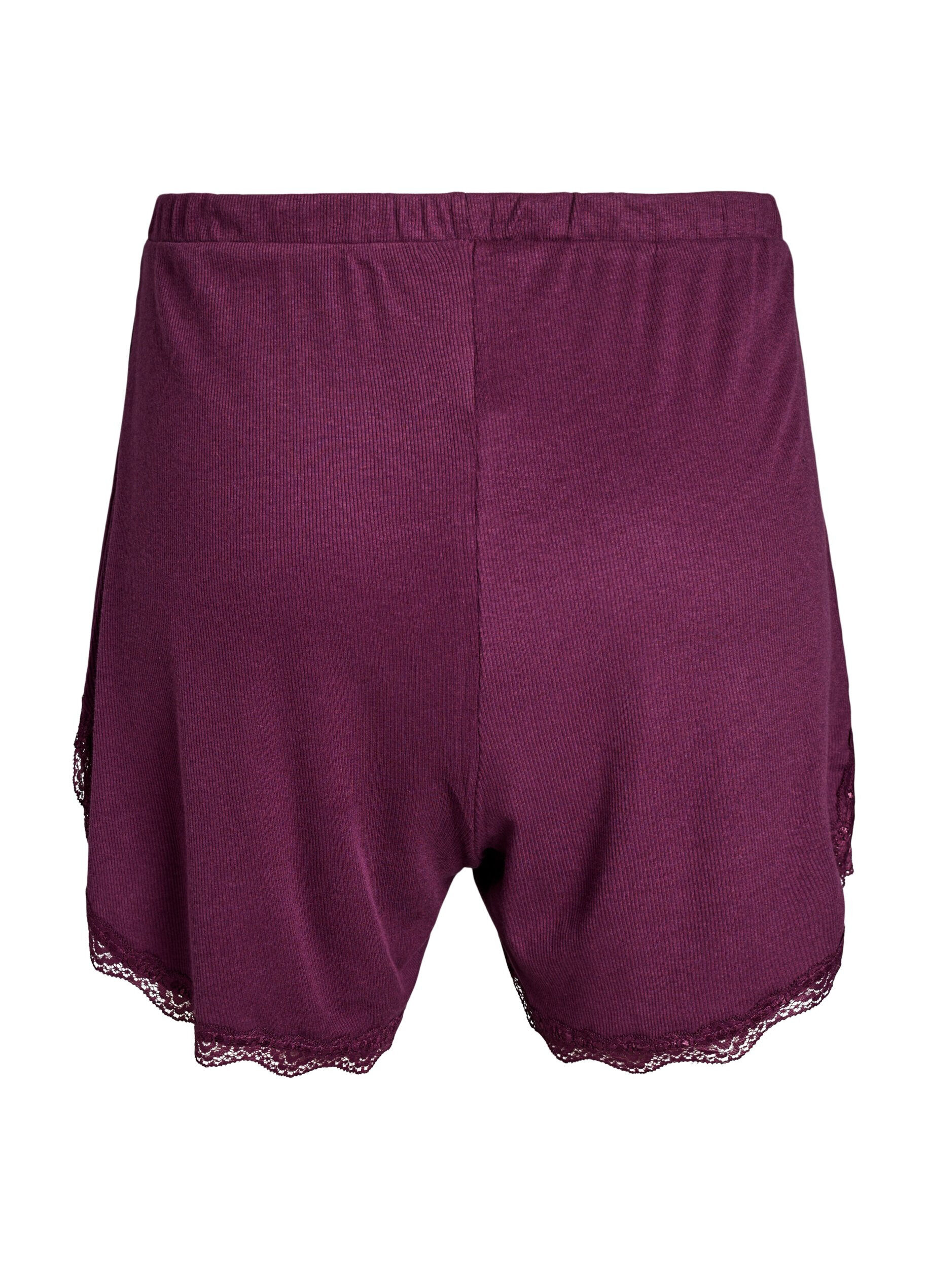ZizziShort de nuit ample &agrave; texture c&ocirc;tel&eacute;e et bordure en dentelle, Bordeaux fonc&eacute;, Packshot image number 1