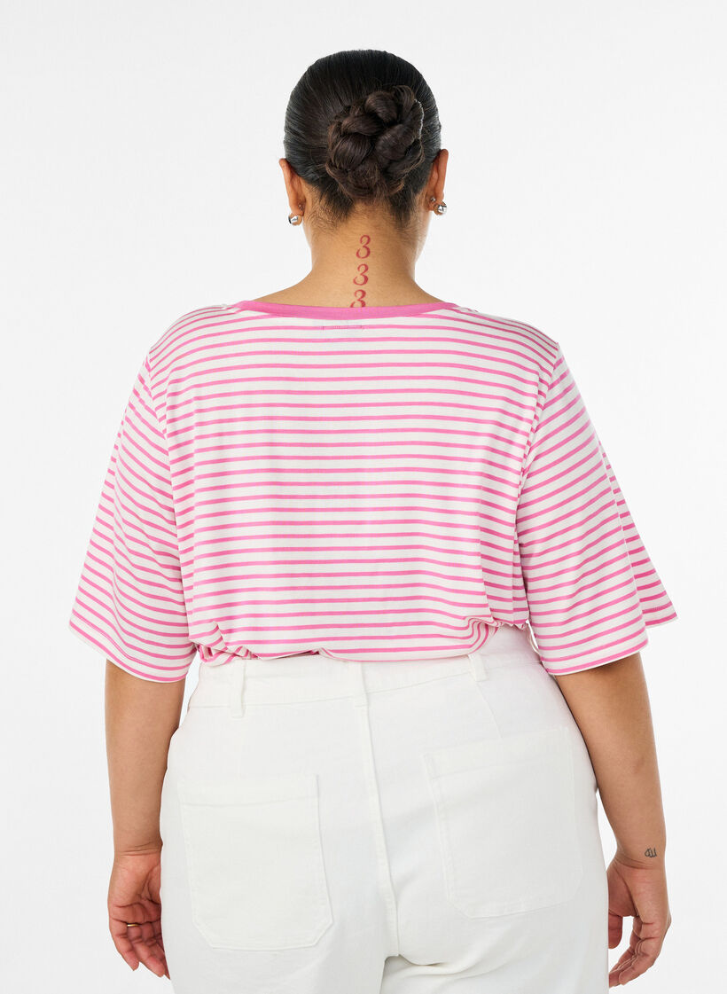 T-shirt en TENCEL&trade; Lyocell &agrave; rayures, Rose, Model image number 2
